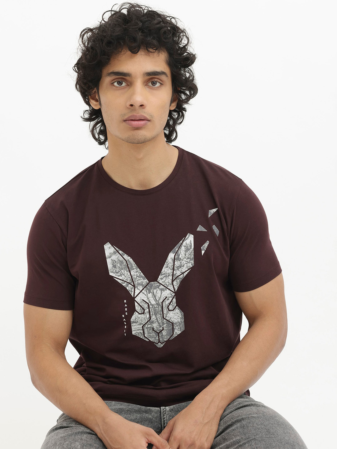 RARE RABBIT Men Solid Round Neck Cotton Oversized T-shirt main image 1