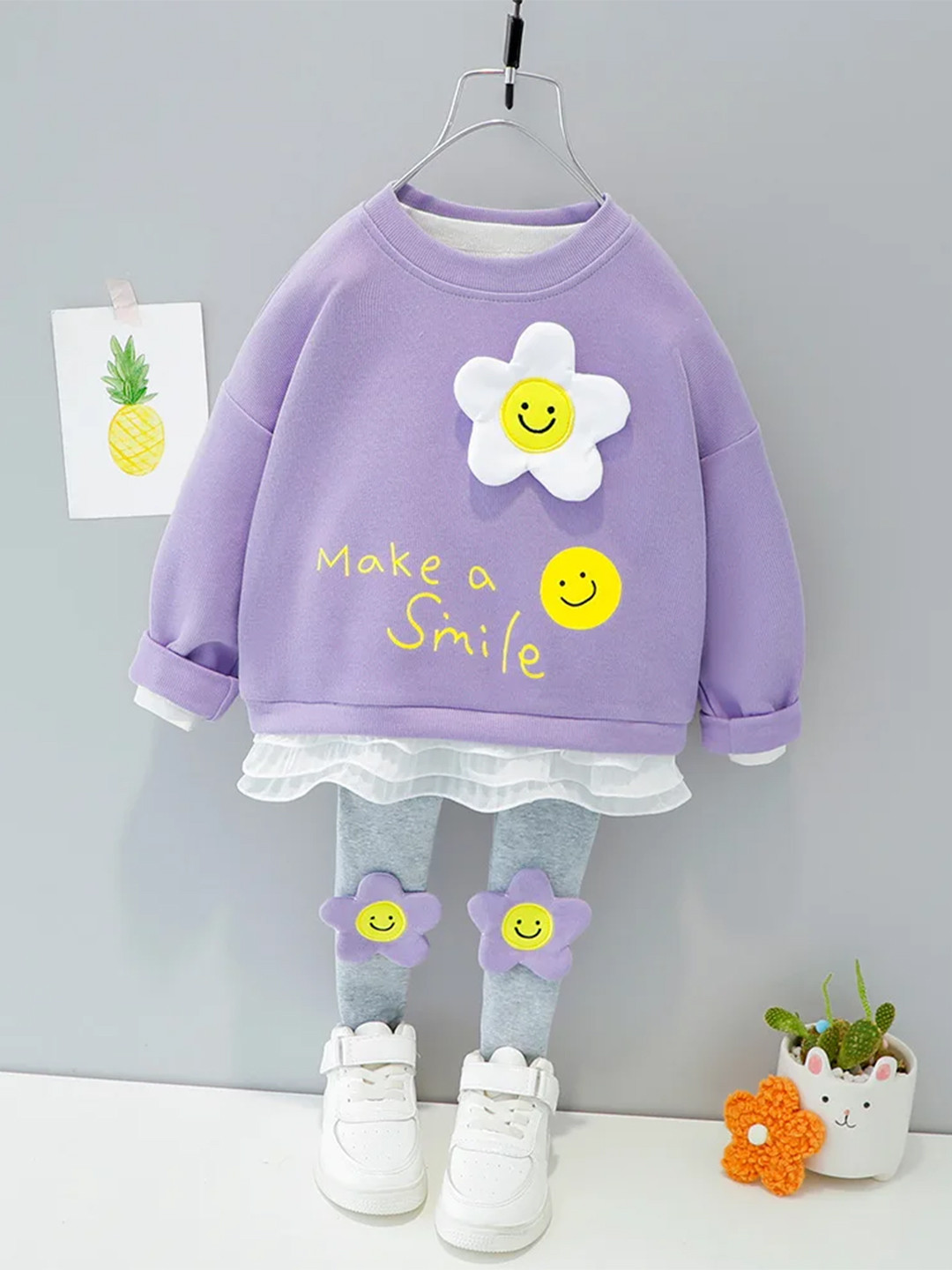 Girls Multicolor  Cotton Blend Abstact Printed Top and Pant Sets main image 0