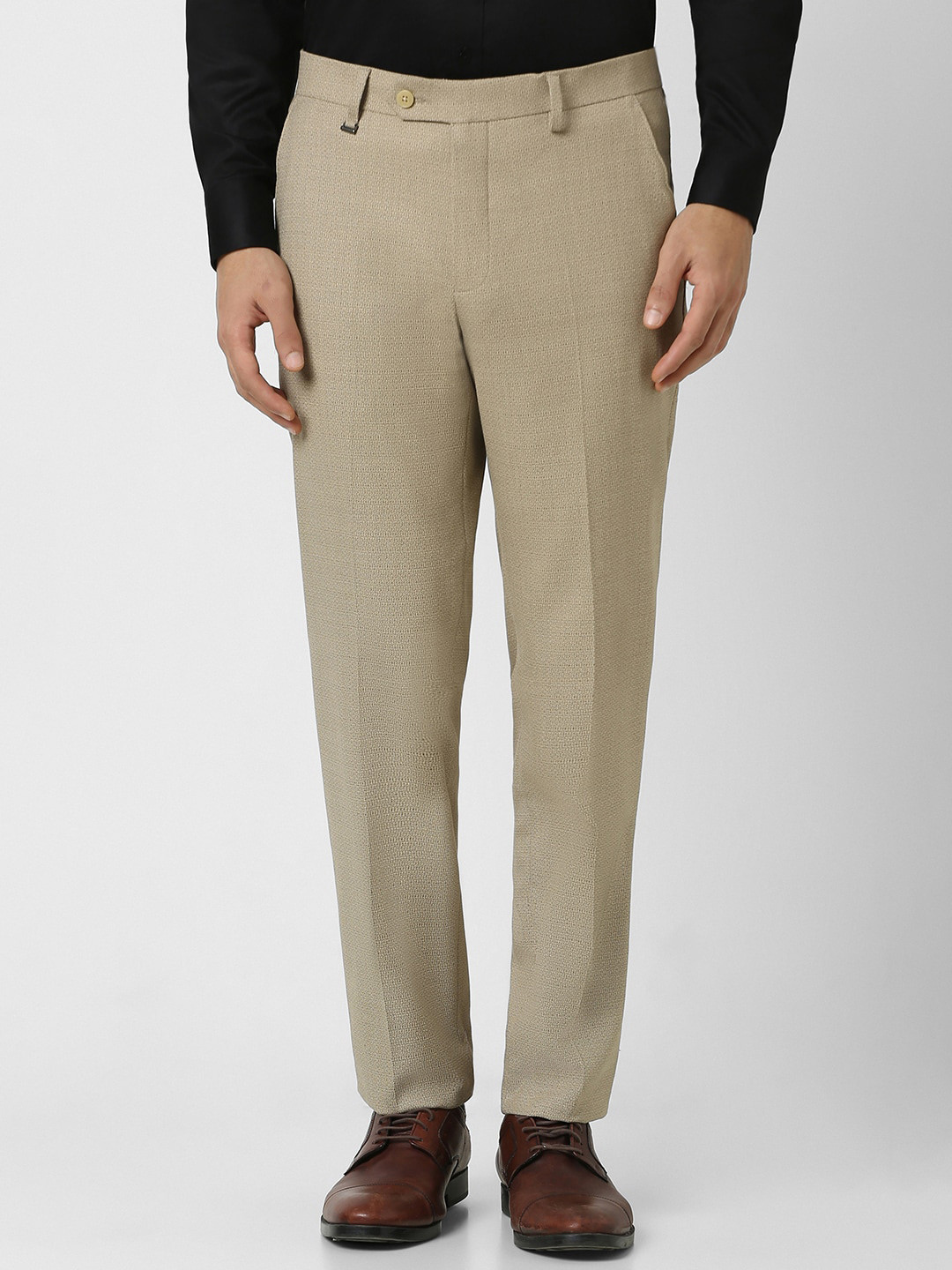 Buy Van Heusen Men Mid Rise Slim Fit Textured Formal Trousers ...