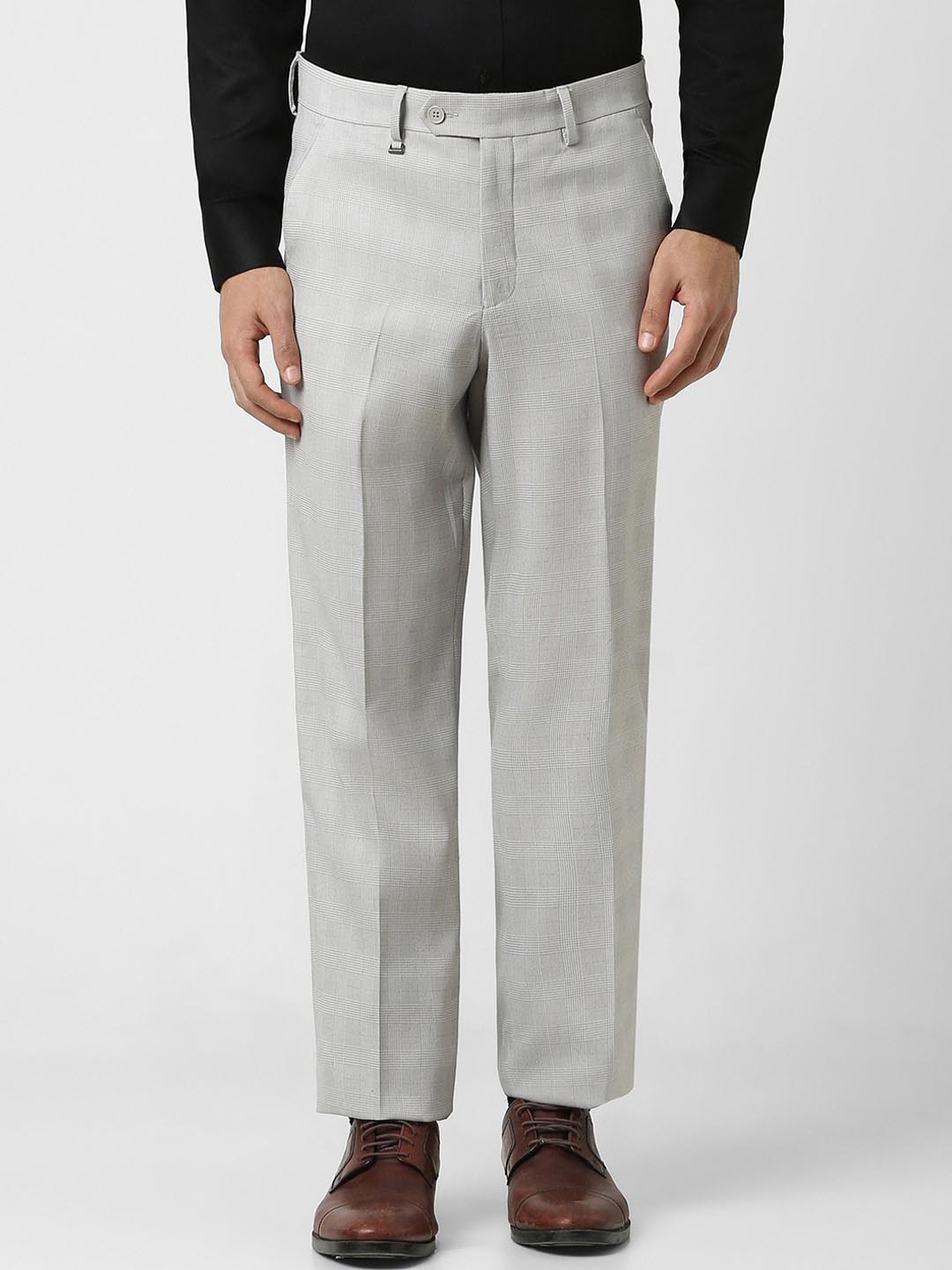 Buy Van Heusen Men Checked Mid Rise Formal Trousers - Trousers for Men ...