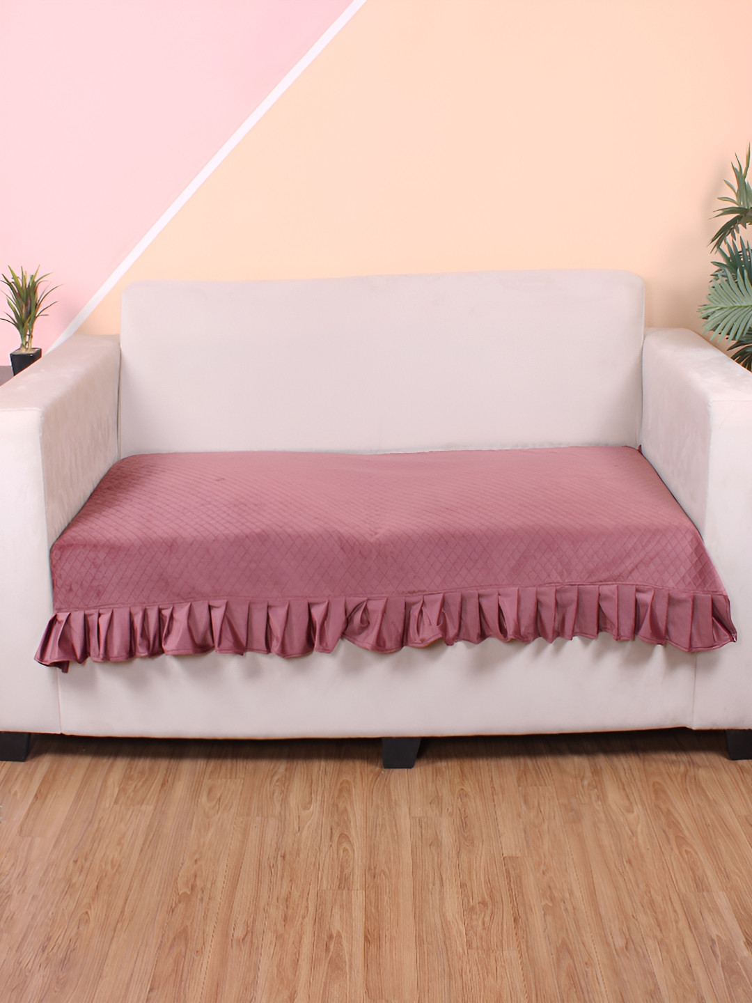 Buy STITCHNEST Peach Self Design 3 Seater Sofa Cover Sofa Covers for