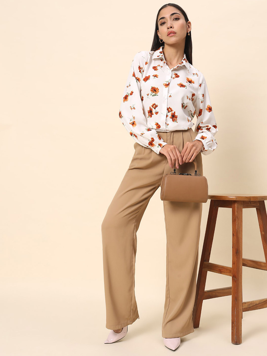 Women's White Comfort Floral Semi Sheer Casual Shirt main image 1