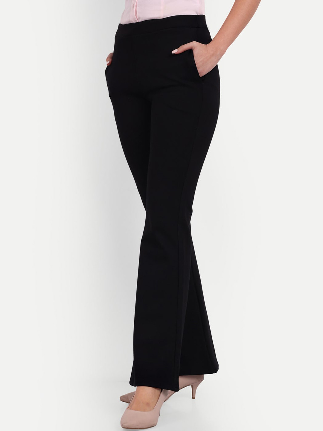 Women Brown Bootcut Flared High-Rise Trousers main image 0