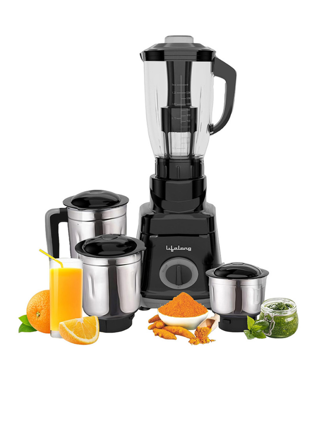 Buy Lifelong Black 750 Watt Juicer Mixer Grinder 4 Jars For Grinding