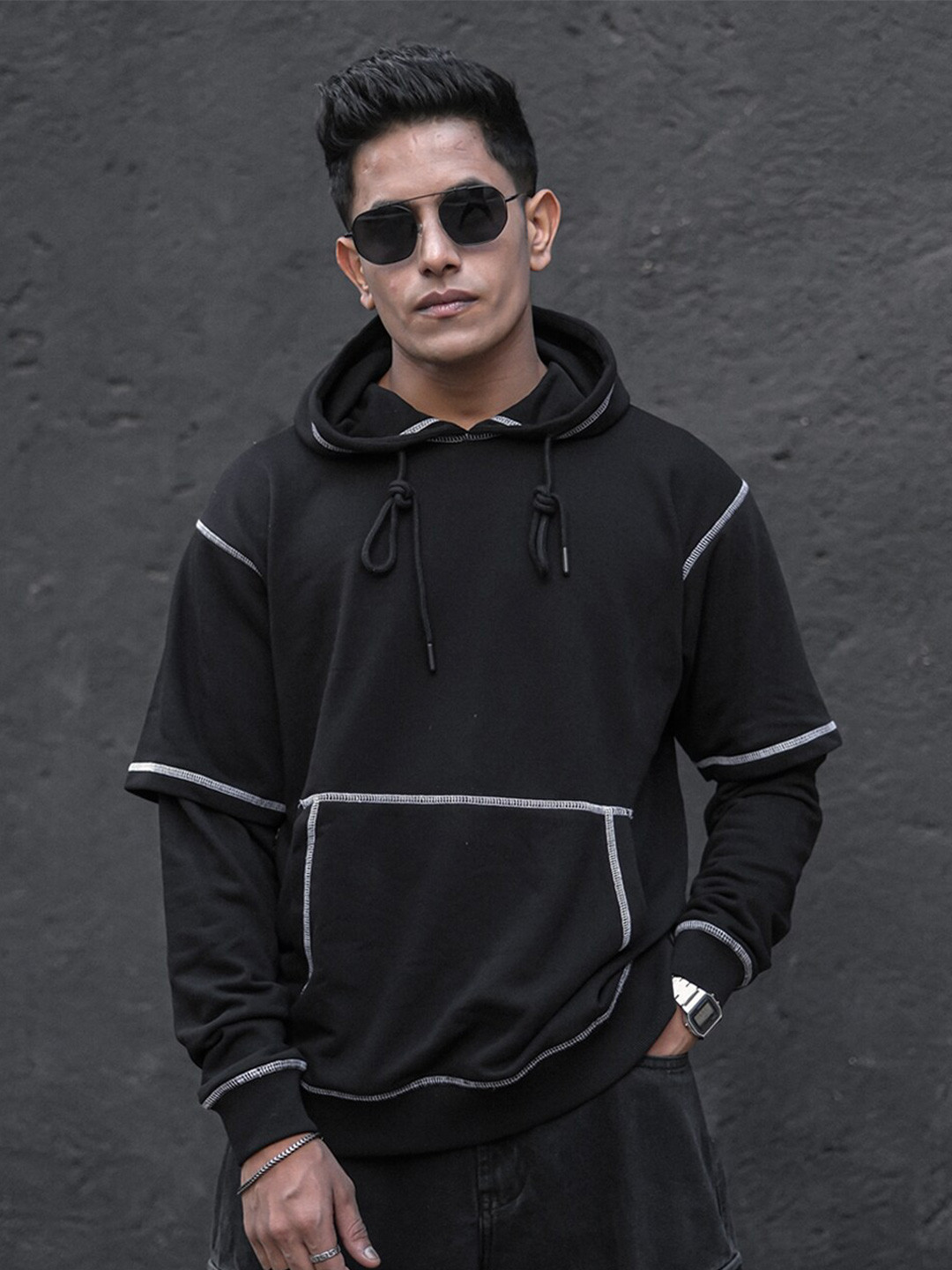 Powerlook Buy Powerlook Black Hooded Oversized Sweatshirt - Sweatshirts for Men ...