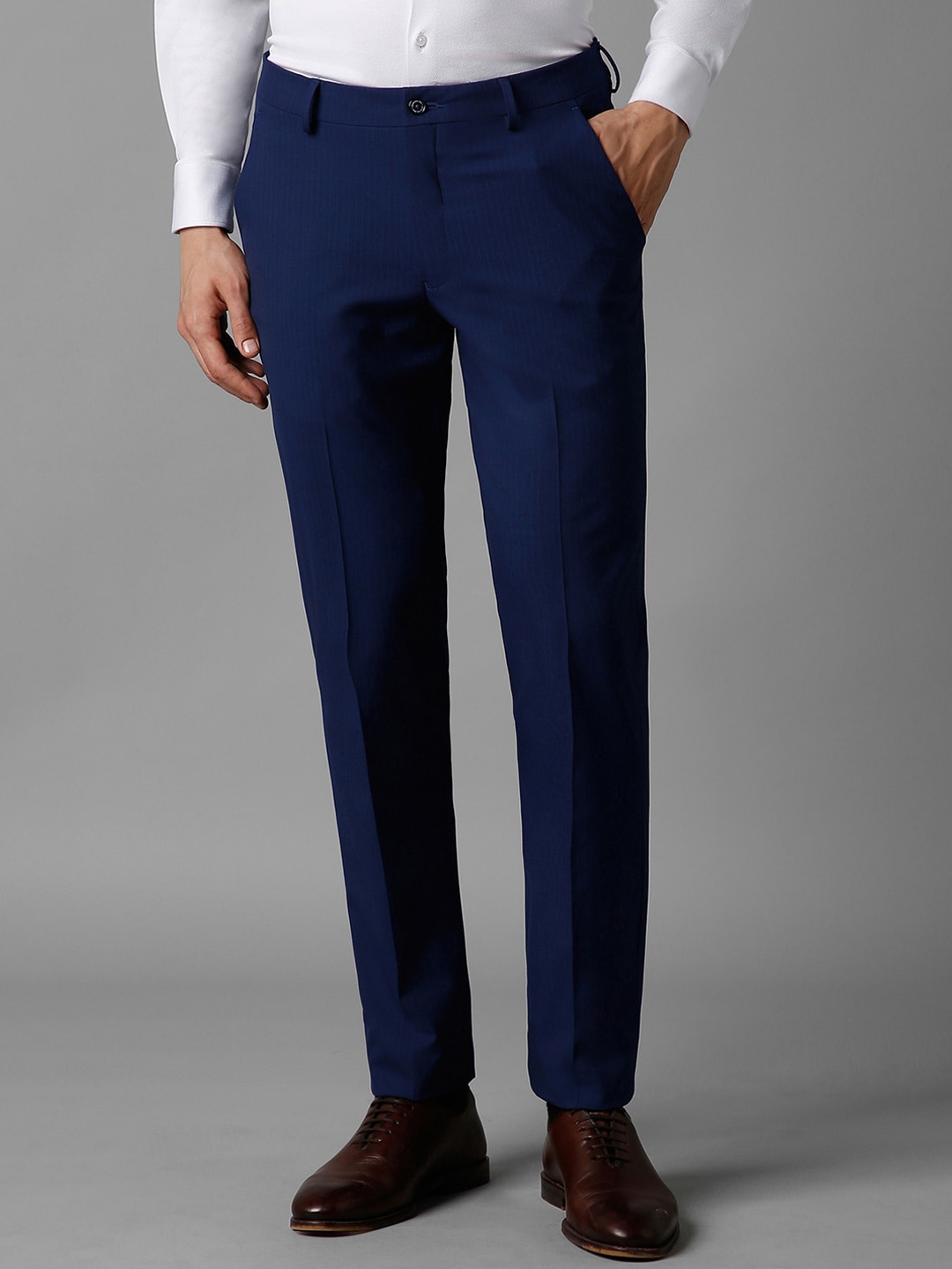 Buy Louis Philippe Men Slim Fit Stripe Flat Front Formal Trousers ...