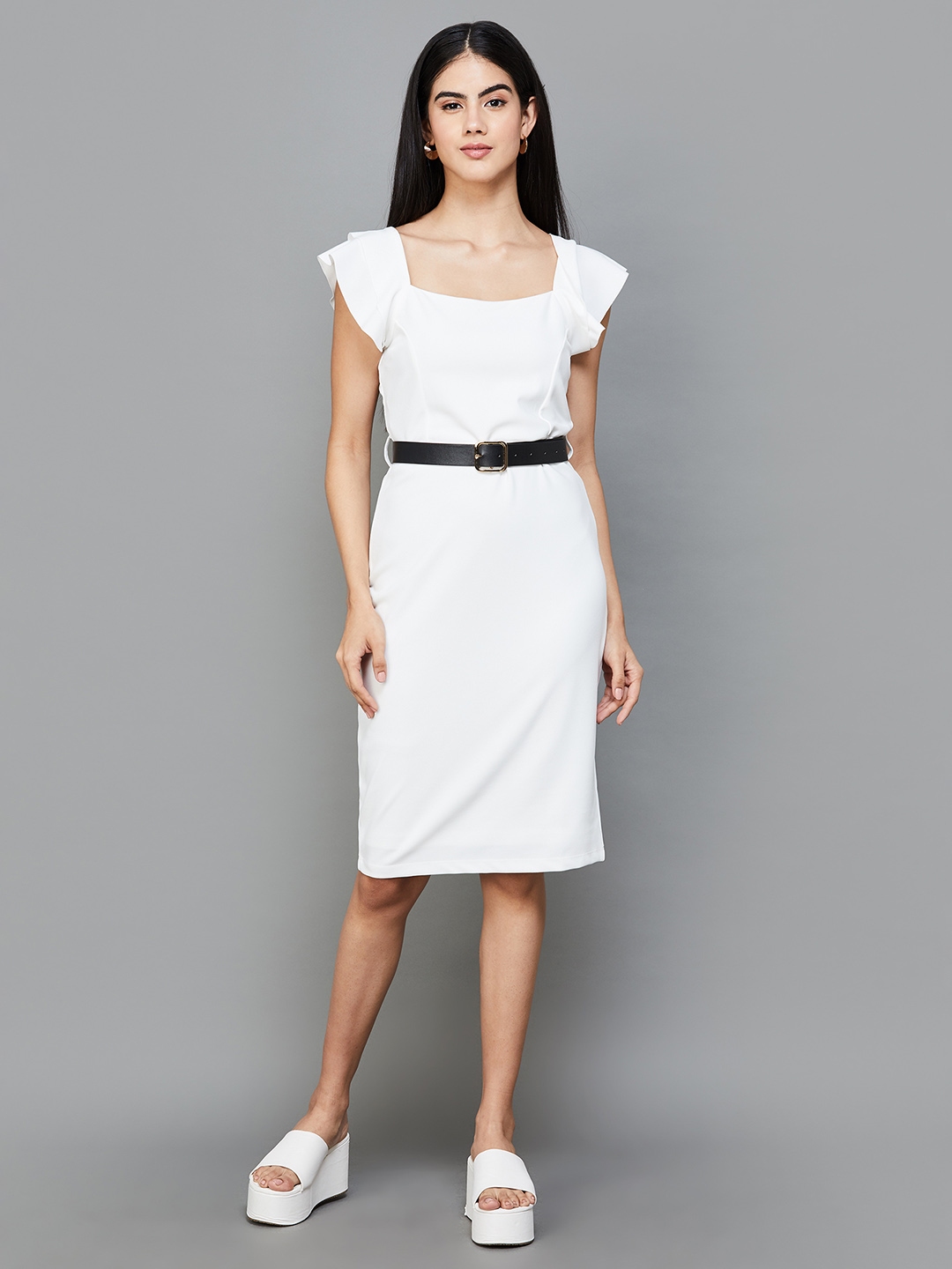 Buy CODE By Lifestyle Square Neck Belted Sheath Dress - Dresses for ...