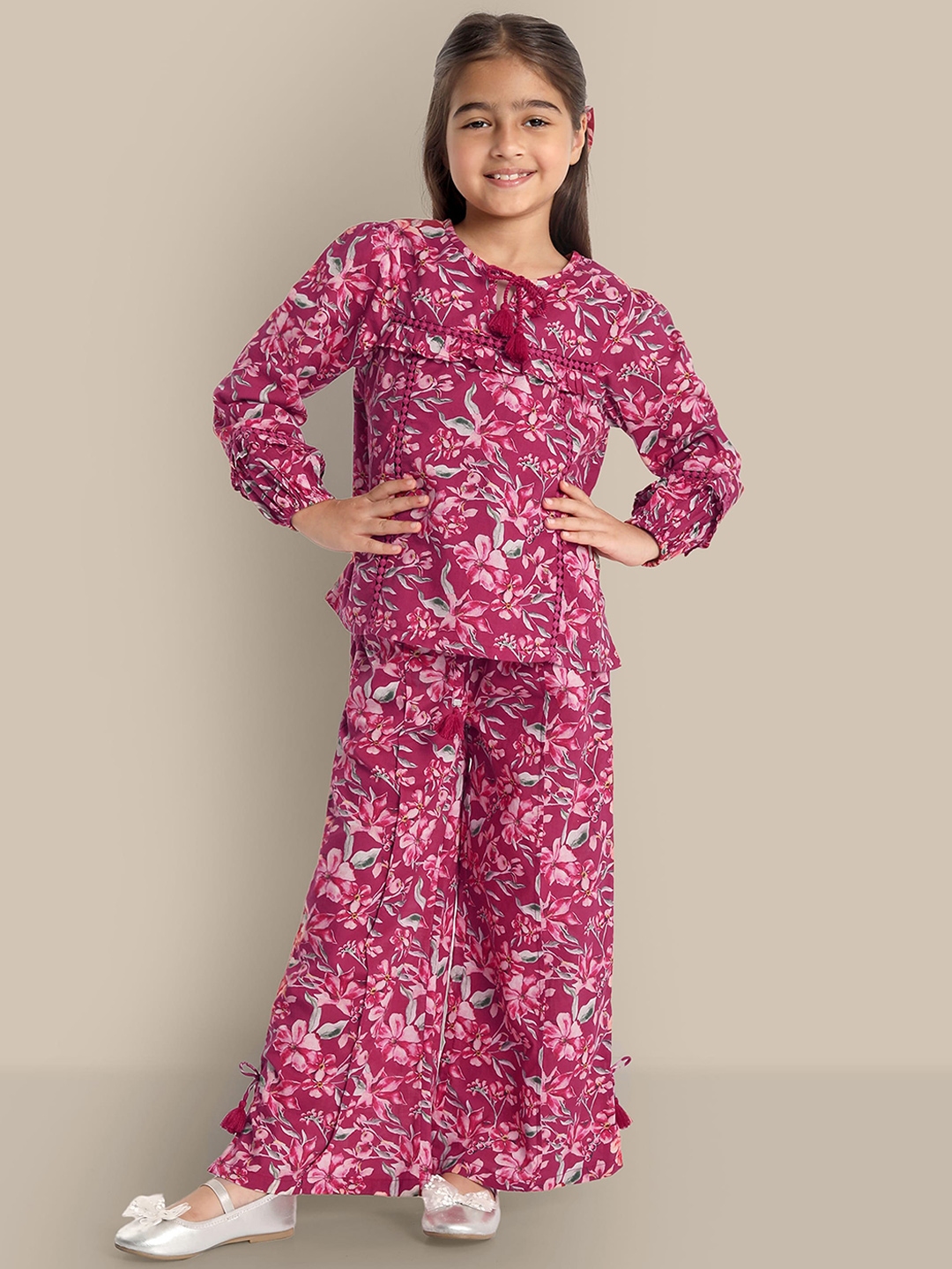 Buy The Tribe Kids Girls Floral Printed Mid Rise Regular Fit Cotton ...