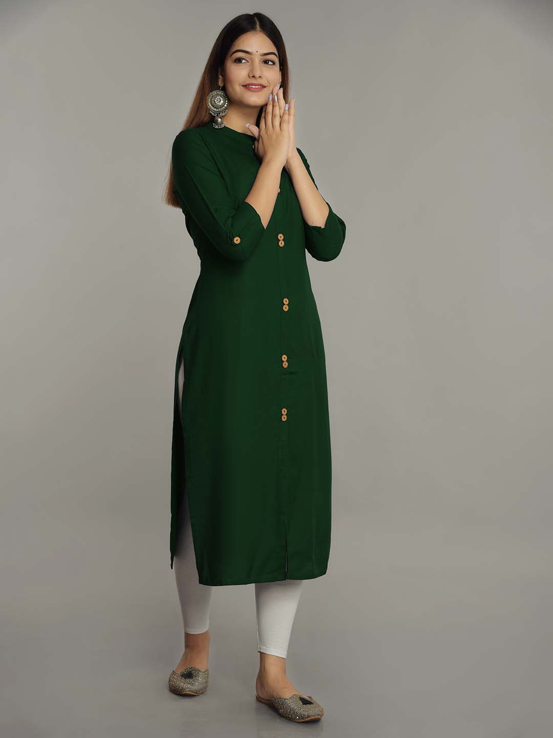 Buy NEW4U Mandarin Collar Roll Up Sleeves Straight Kurta - Kurtas for ...