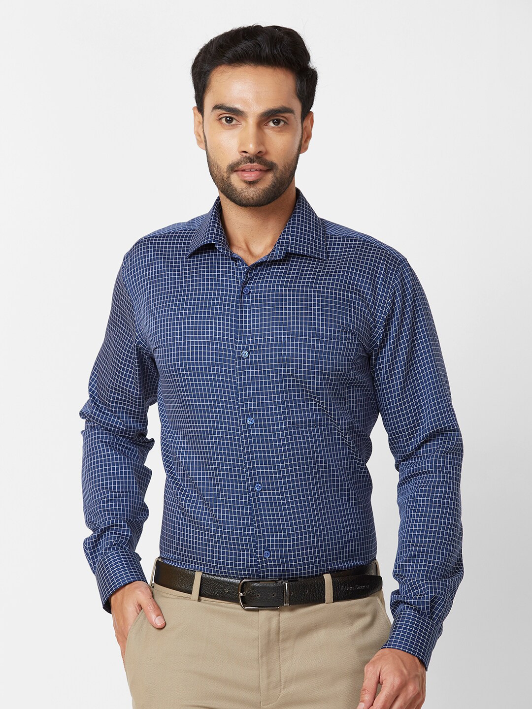 Buy Raymond Contemporary Fit Tartan Checked Cutaway Collar Cotton ...