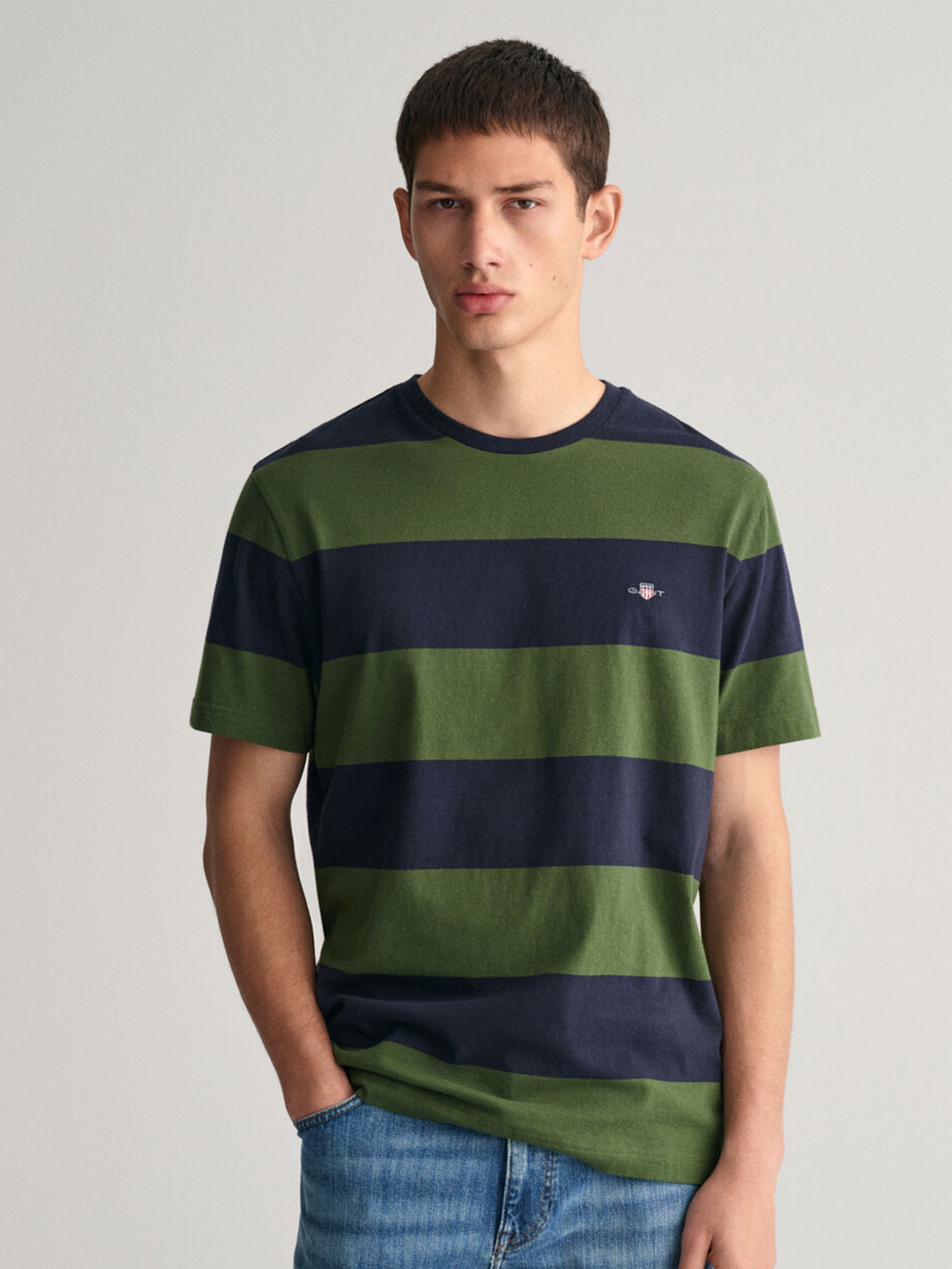 Gant Men Cream Solid Round Neck Short Sleeves T-Shirt