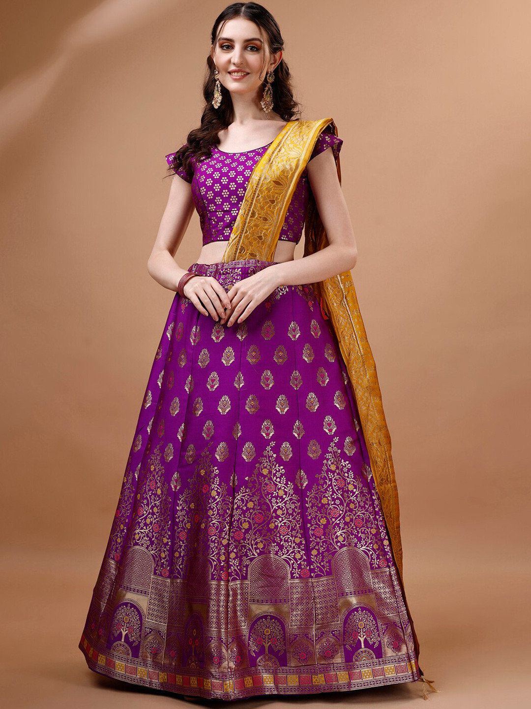Indduss Floral Zari Embroidered Unstitched Lehenga & Blouse With Dupatta main image 1