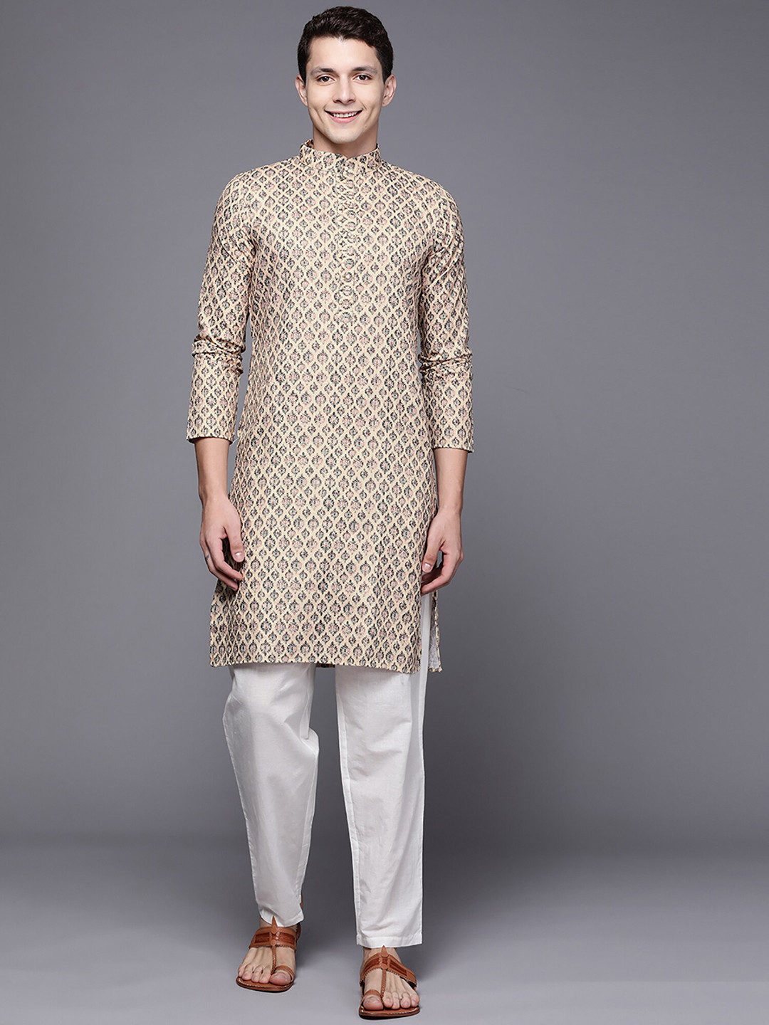 Indo Era Brown Paisley Cotton Straight Kurtas