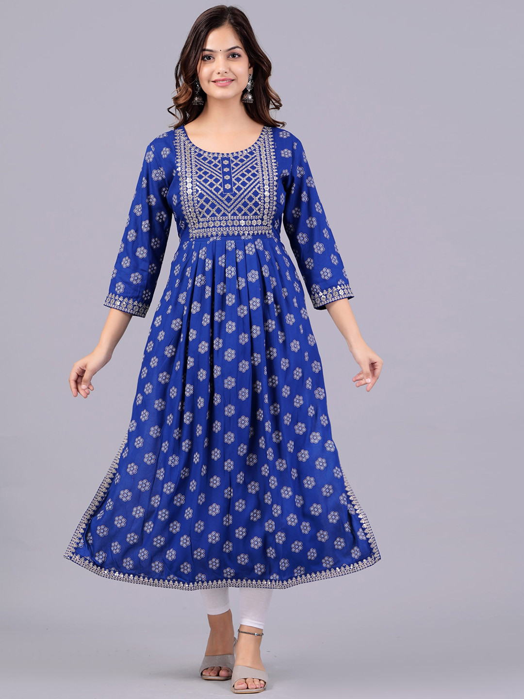 Buy NEW4U Floral Printed Round Neck Sequinned Aliya Cut Kurta - Kurtas ...