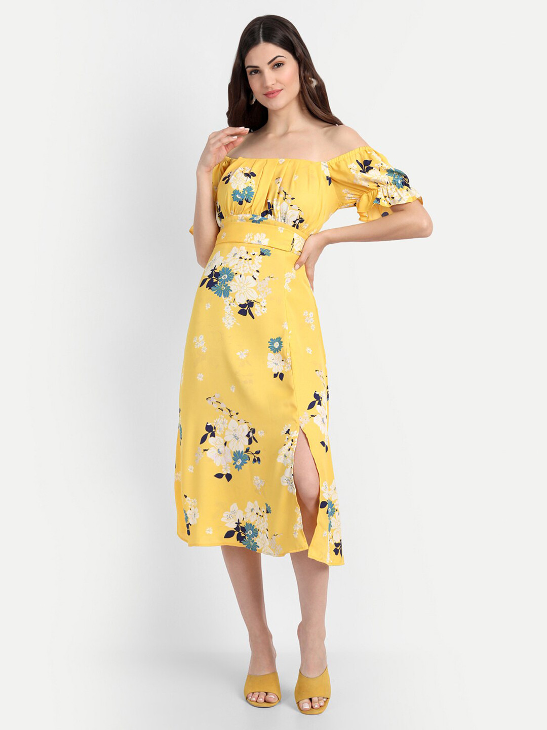 Urbann Vibe Nayra Floral Midi Dress Flutter Sleeves Breathable Lightweight Chiffon For Women main image 0