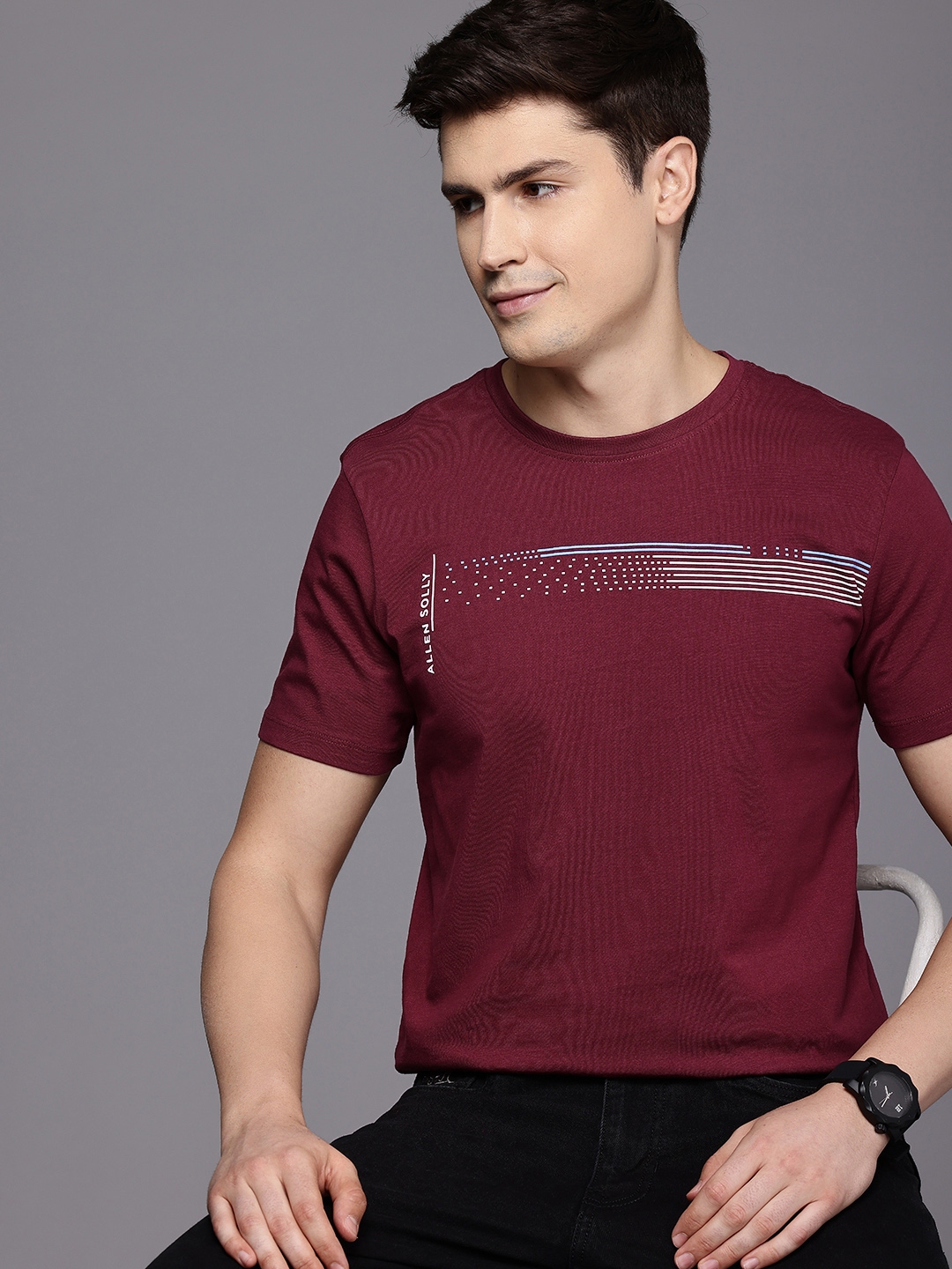 Buy Allen Solly Pure Cotton Graphic Printed Slim Fit T Shirt - Tshirts ...