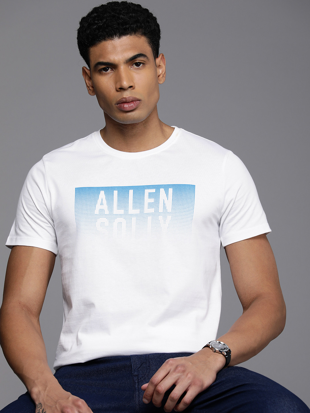 Buy Allen Solly Brand Logo Printed Pure Cotton Slim Fit T Shirt