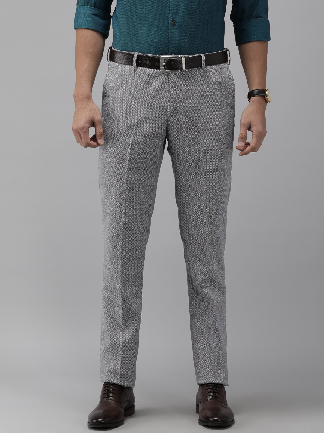 Buy Arrow Men Mid Rise Self Design Textured Hudson Tapered Fit Formal ...