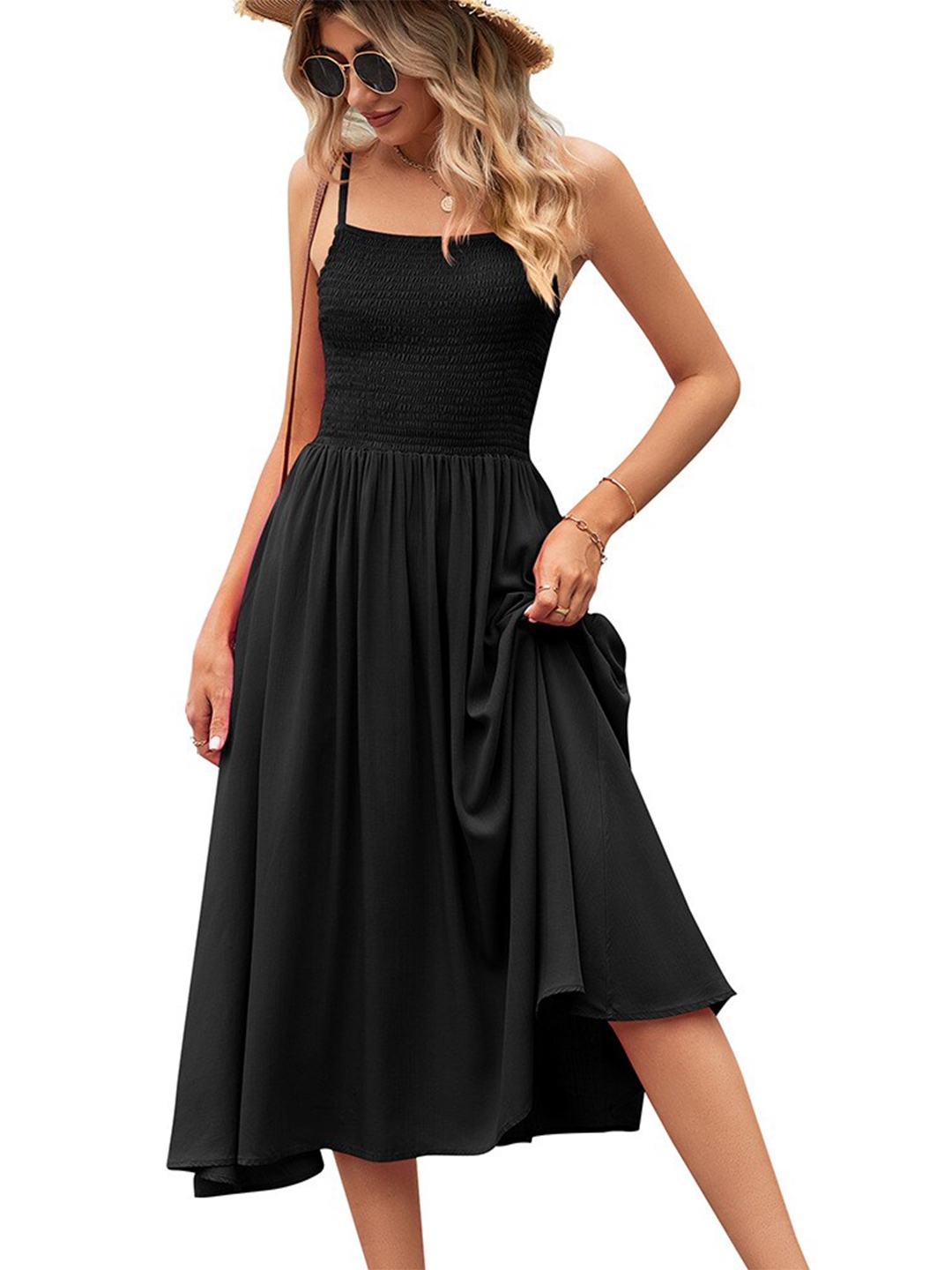 Buy StyleCast Black Shoulder Straps Fit & Flare Midi Dress - Dresses ...