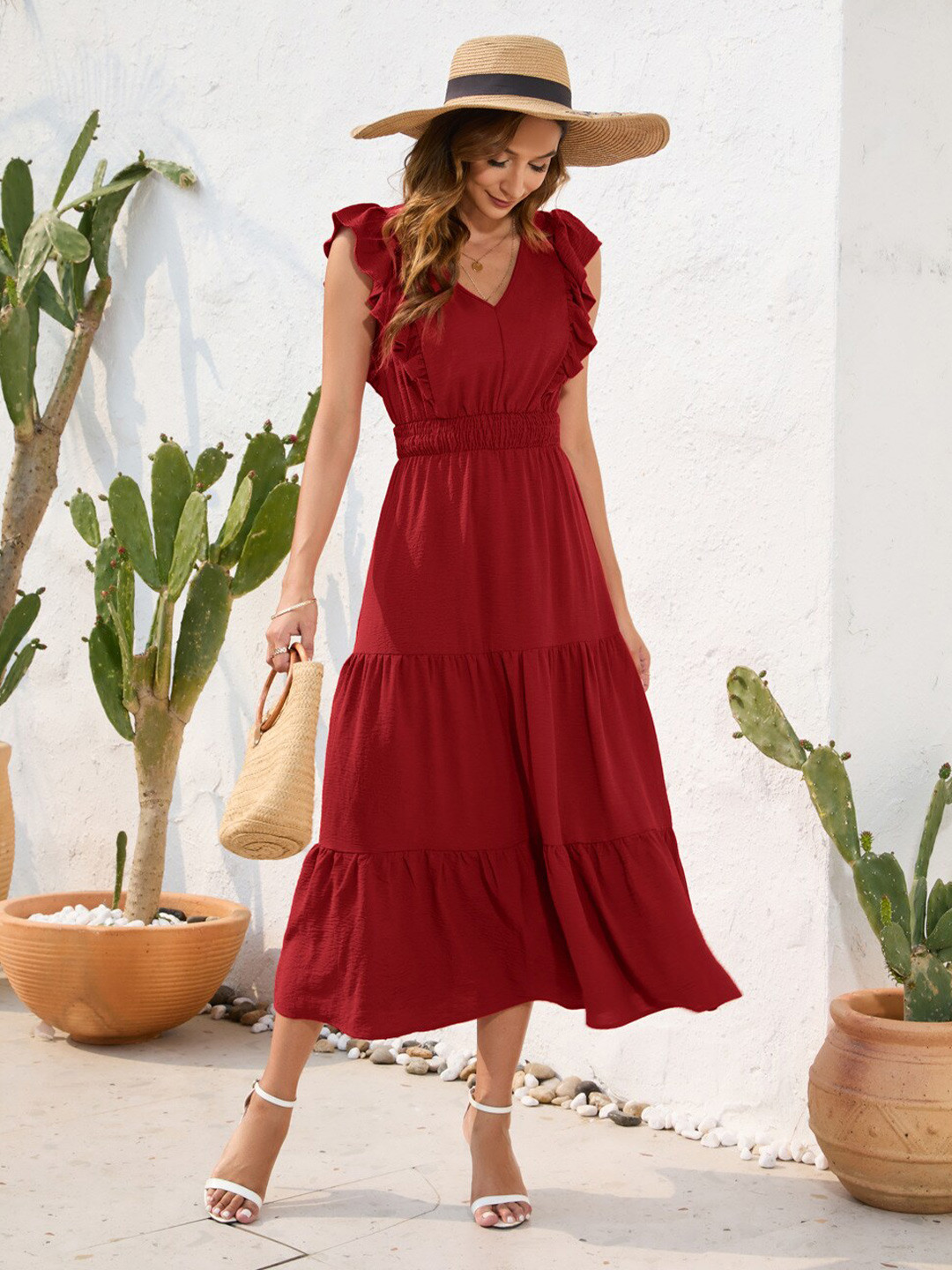 Cara | Women's V-Neck A-Line Midi Dress main image 1
