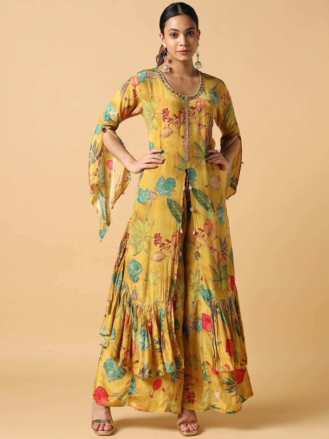 Buy House Of Dharaa Floral Printed Regular Silk Crepe Kurta With ...