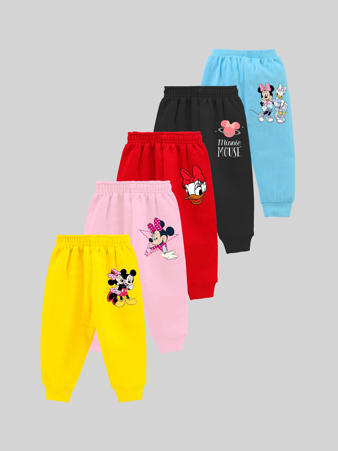 Buy KUCHIPOO Girls Pack Of 5 Minnie Mouse Printed Joggers - Track Pants ...