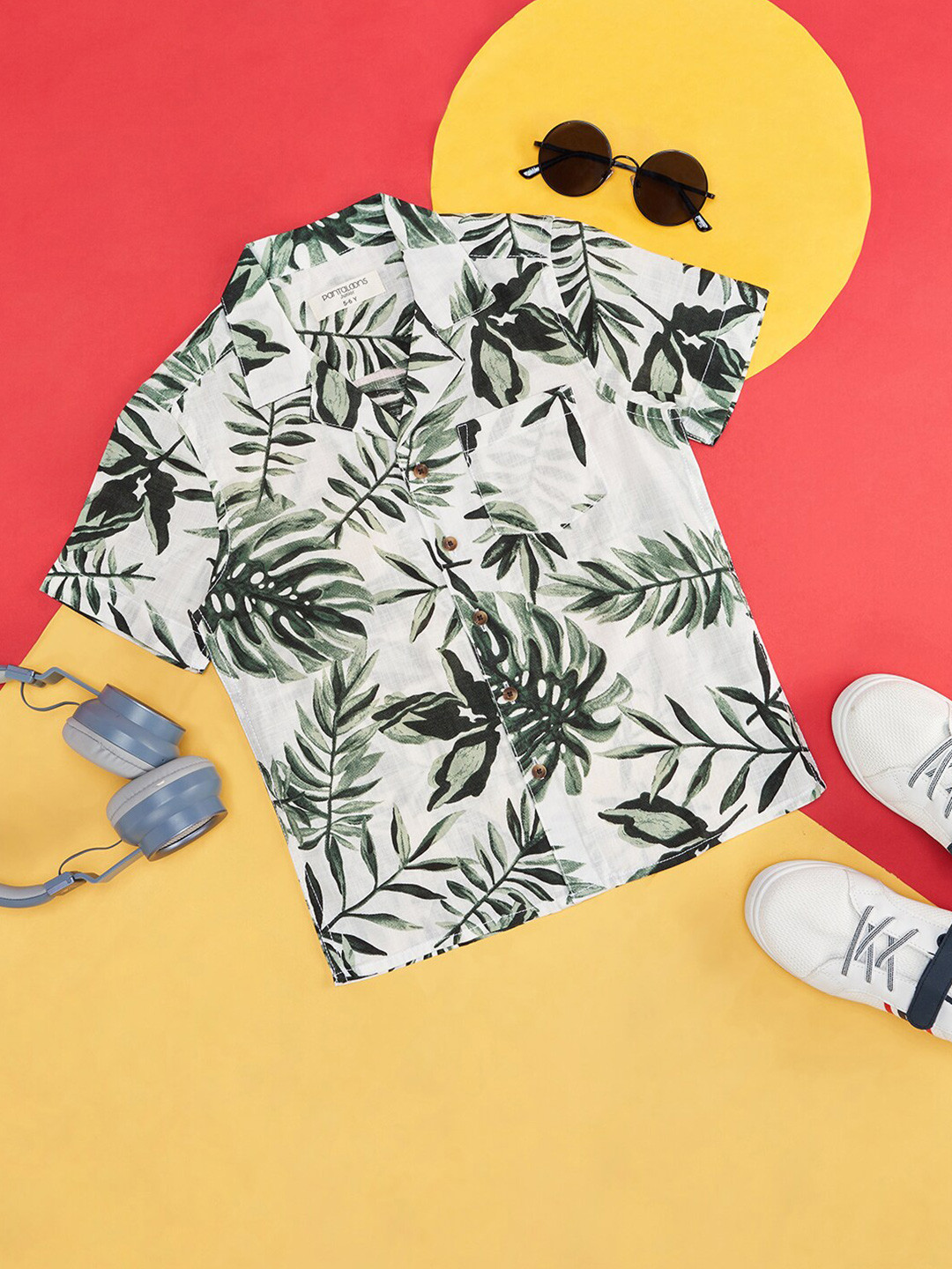 Campana Boys Kenji Half Sleeves Printed Cotton Shirt - Pineapple Print - Yellow