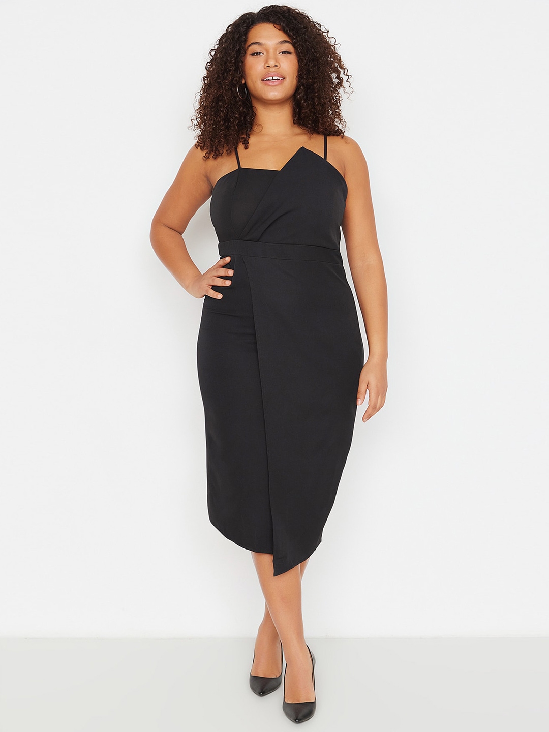 Buy Trendyol Plus Size Shoulder Straps Sheath Midi Dress - Dresses for ...
