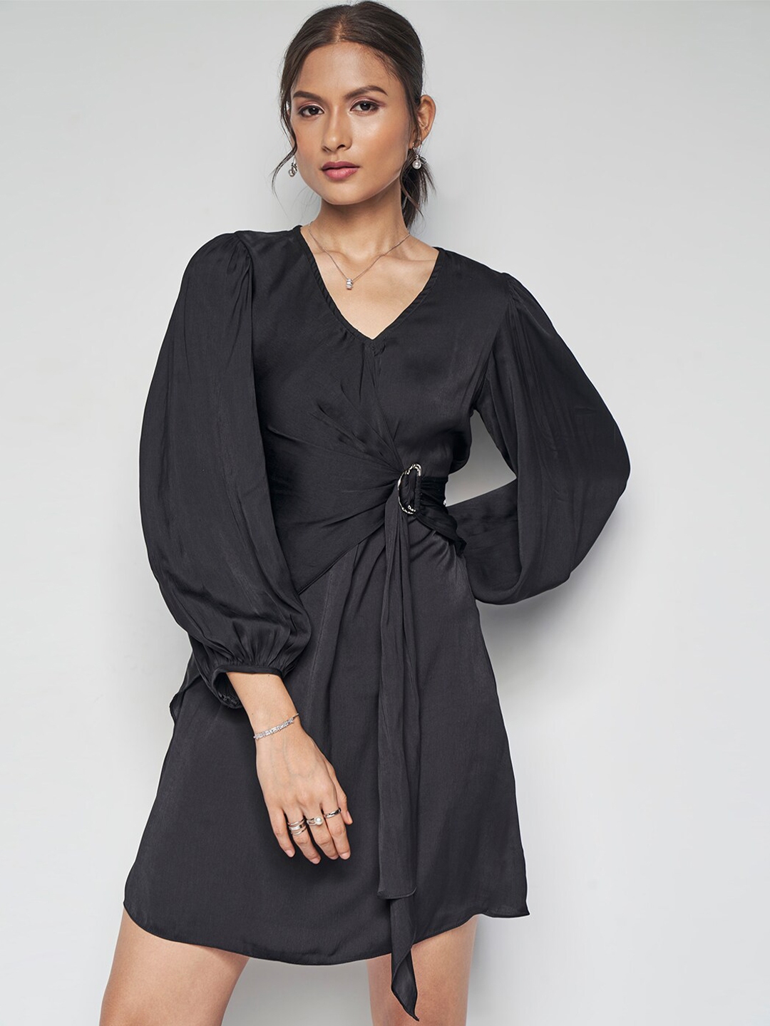 Buy AND V Neck Puff Sleeves Gathered Detailed A Line Dress - Dresses for Women 27538308 | Myntra