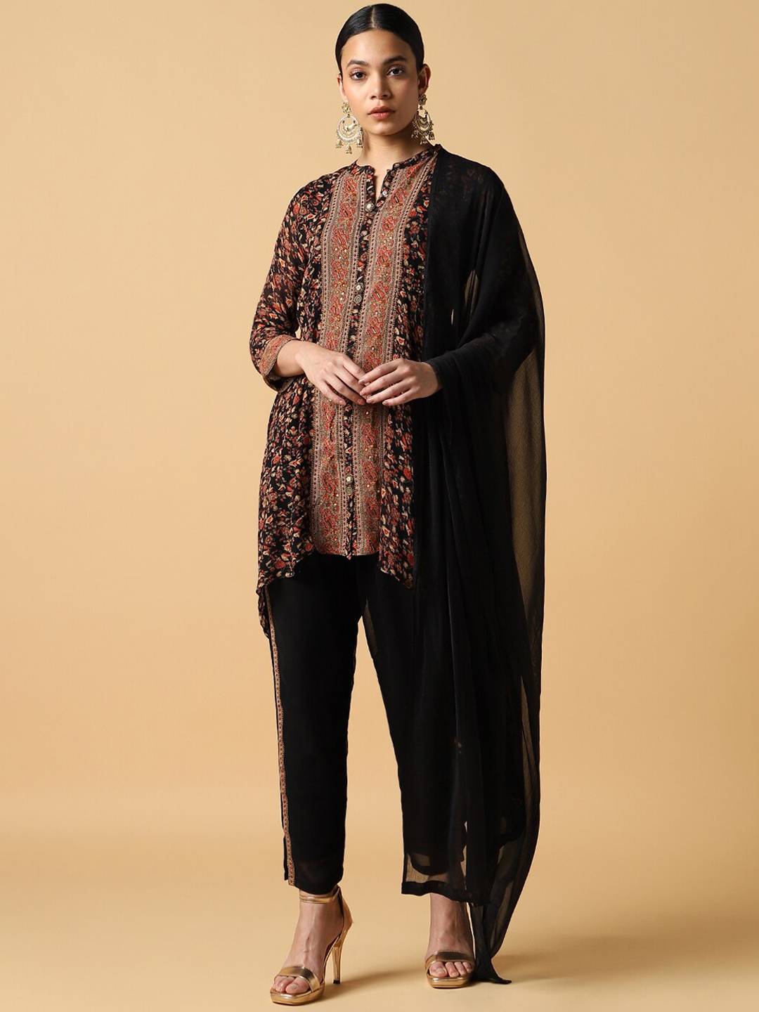 Buy House Of Dharaa Floral Printed A Line Kurta With Trousers & Dupatta ...