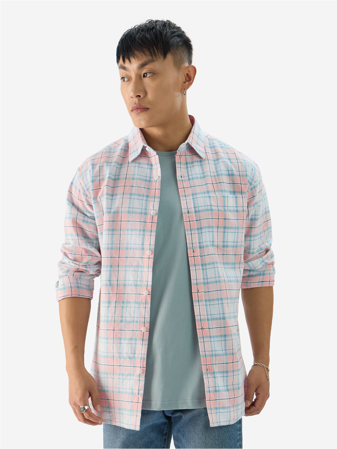Natilene Girls Pink Standard Tartan Checked Pure Cotton Casual Shirt main image 1