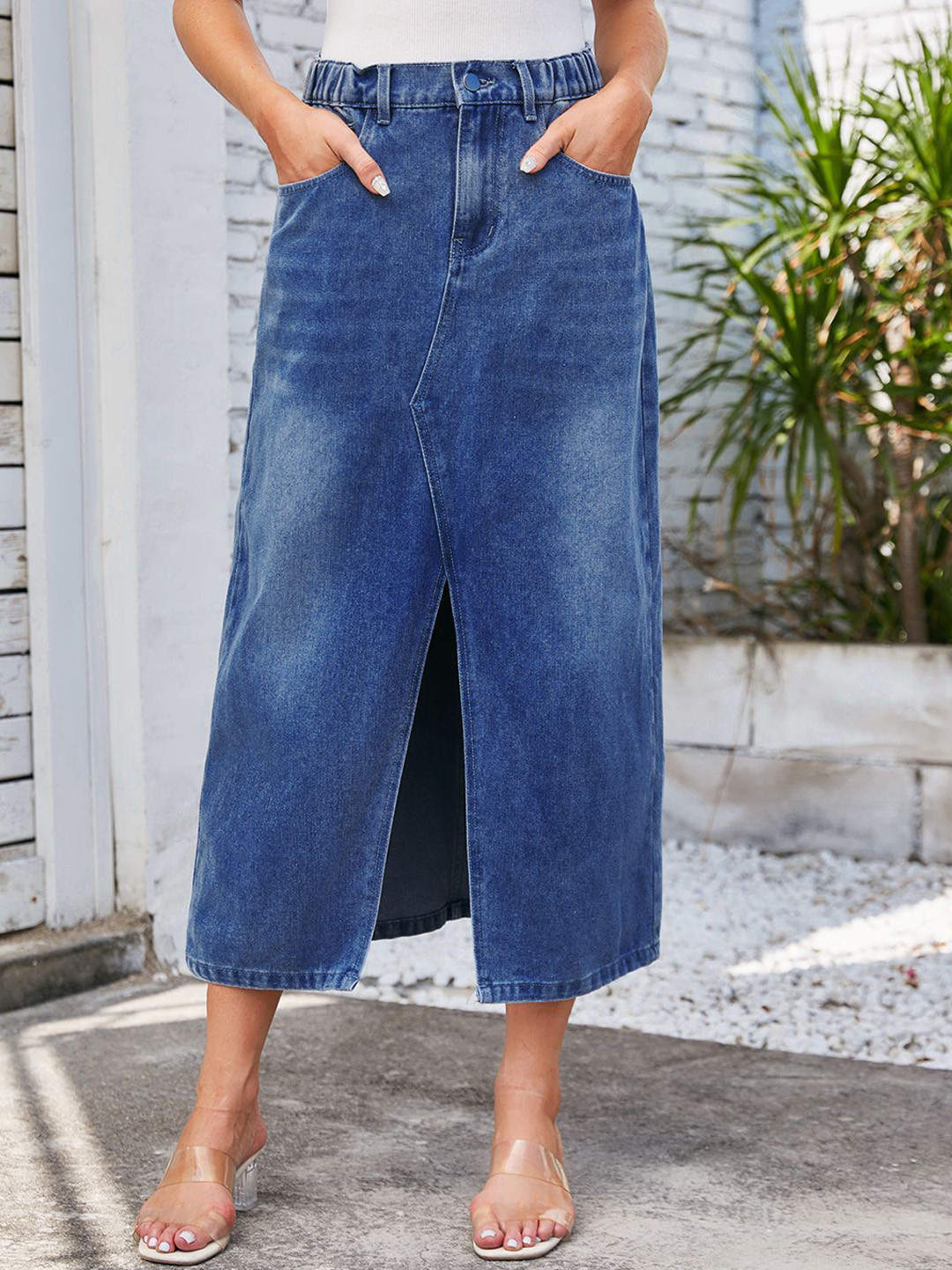 Women Off-White Crochet Straight Maxi Skirt
