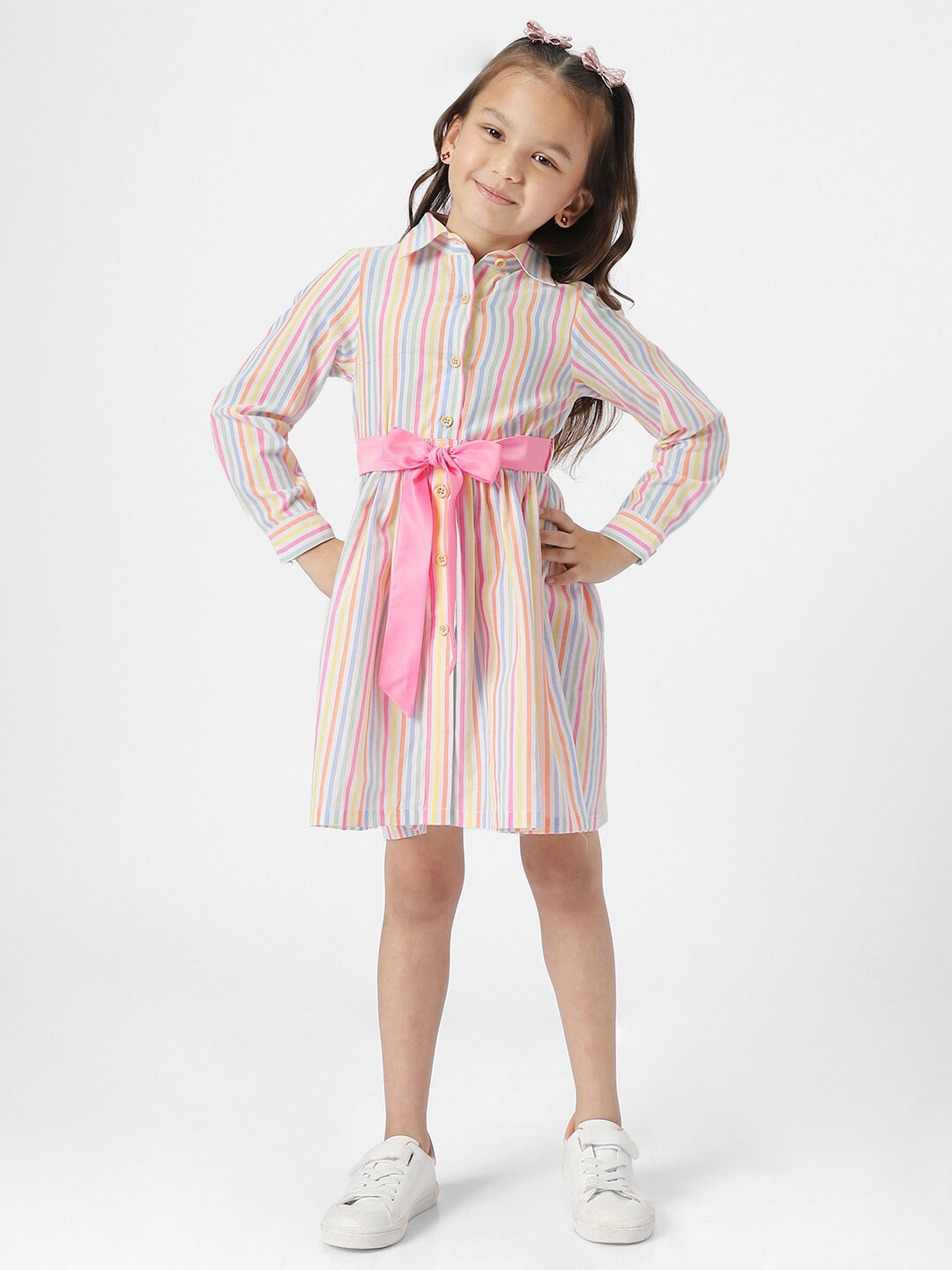Nautinati Girls Checked Pure Cotton Shirt Dress