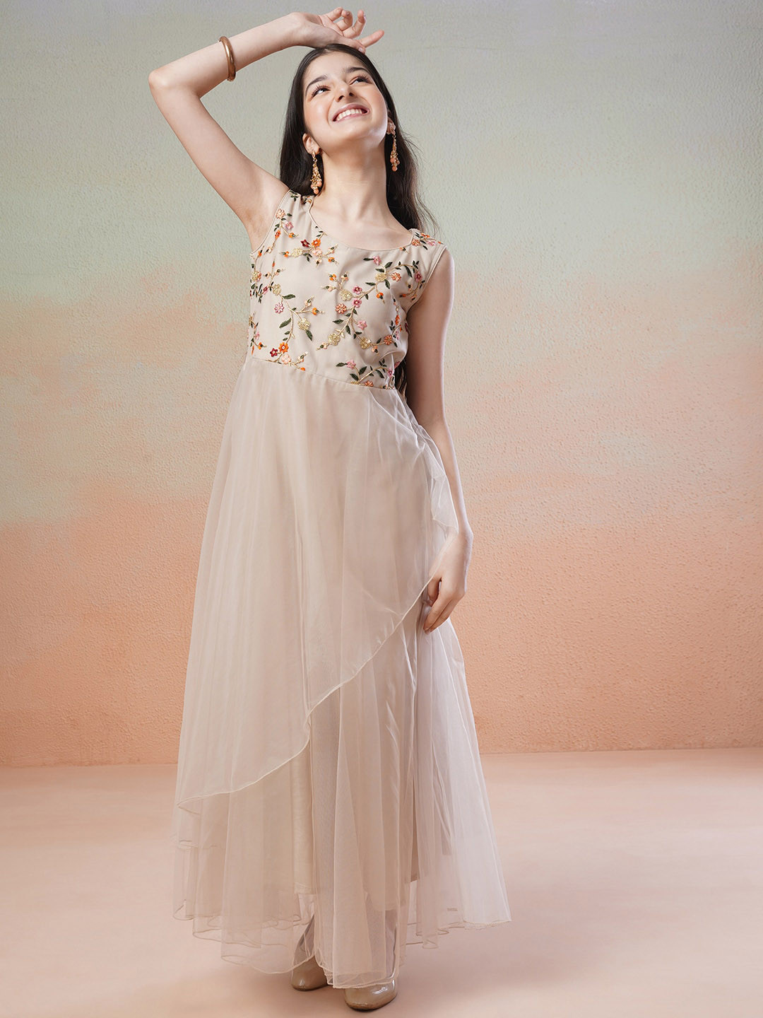 Girls Printed Flared Maxi Ethnic Dresses