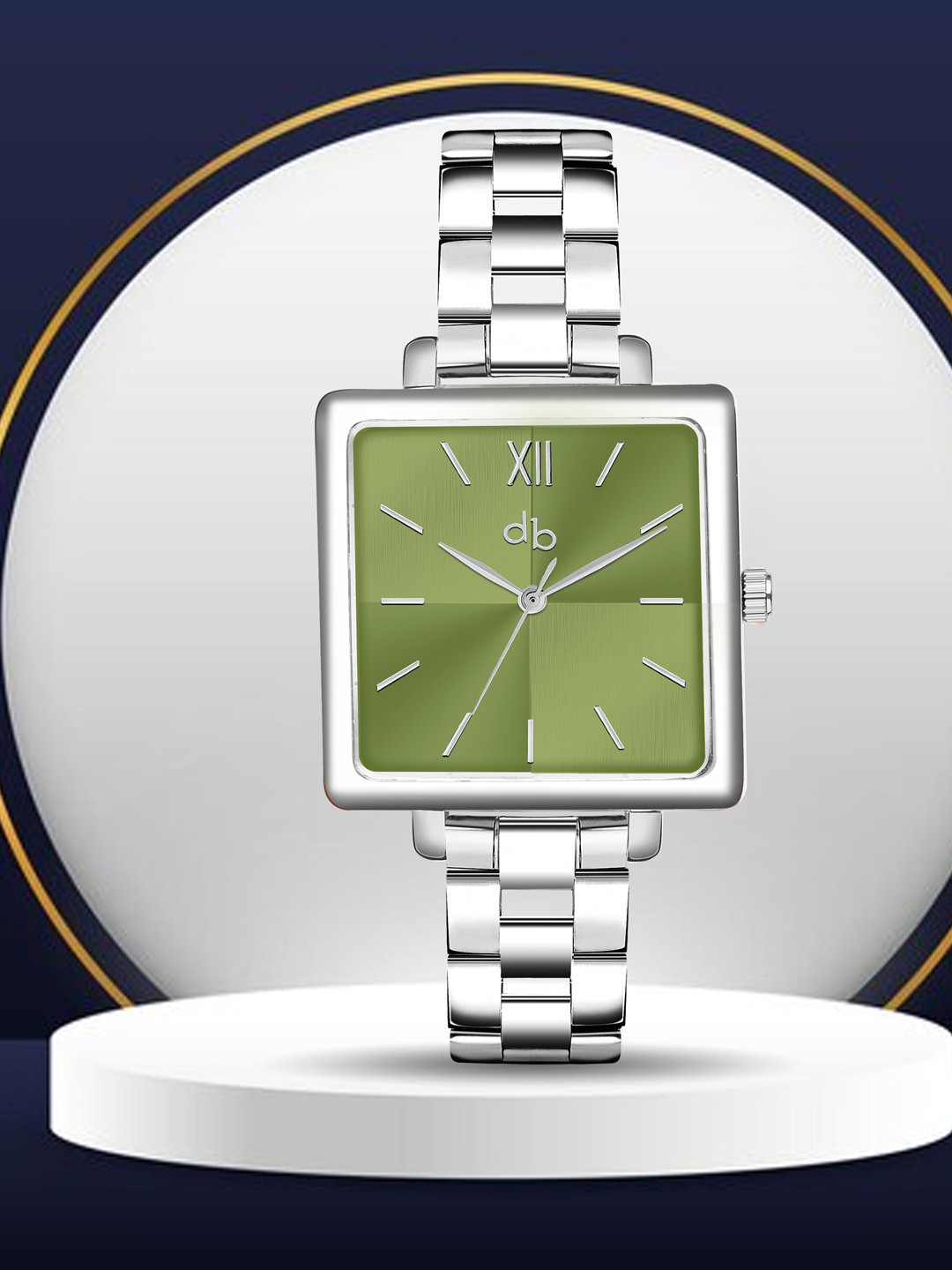 Stylish Green Stainless Steel Sapphire Crystal Square Watches