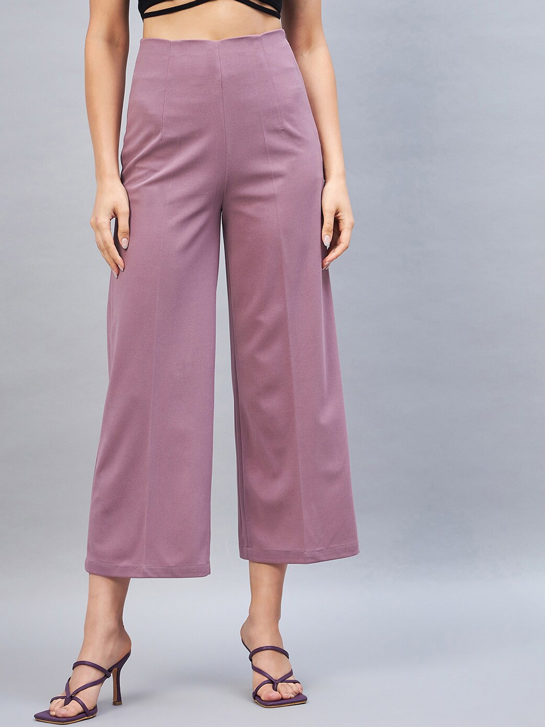 Women's White Striped Relaxed Flared High-Rise Culottes Trousers