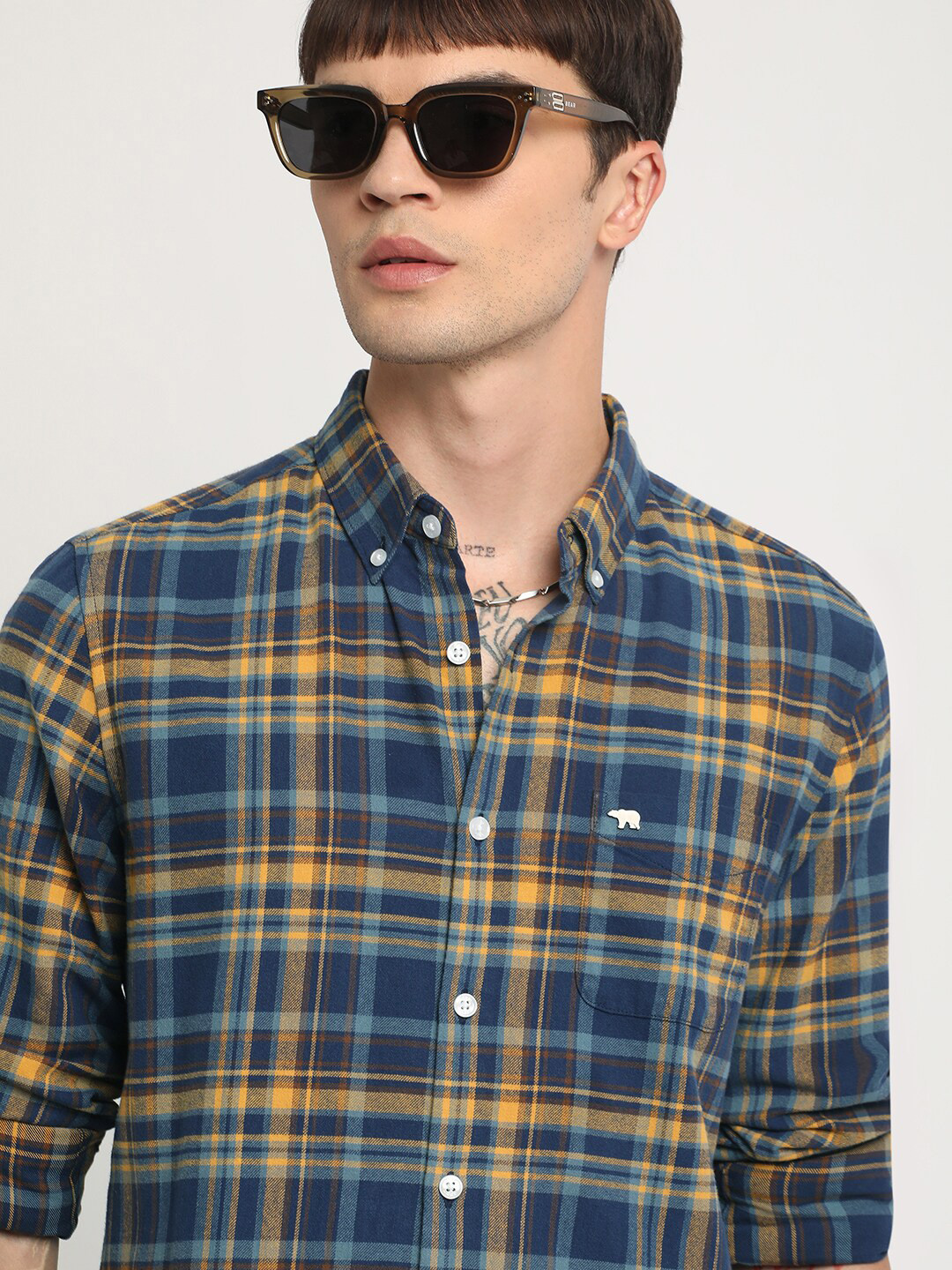 Buy The Bear House Slim Fit Tartan Checked Button Down Collar Pure