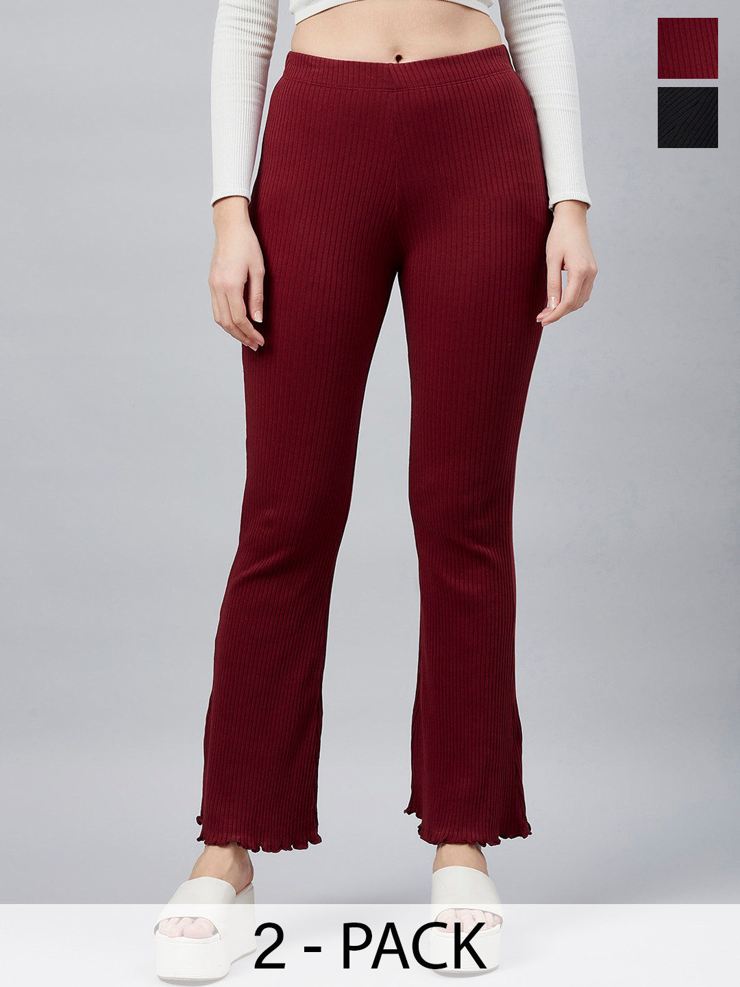 High Rise Plain Flared Dress Pants main image 0