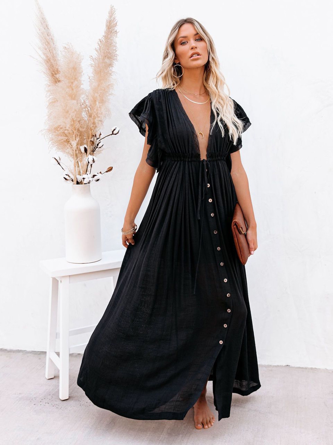 Buy StyleCast Black V Neck Cotton Maxi Dress - Dresses for Women ...
