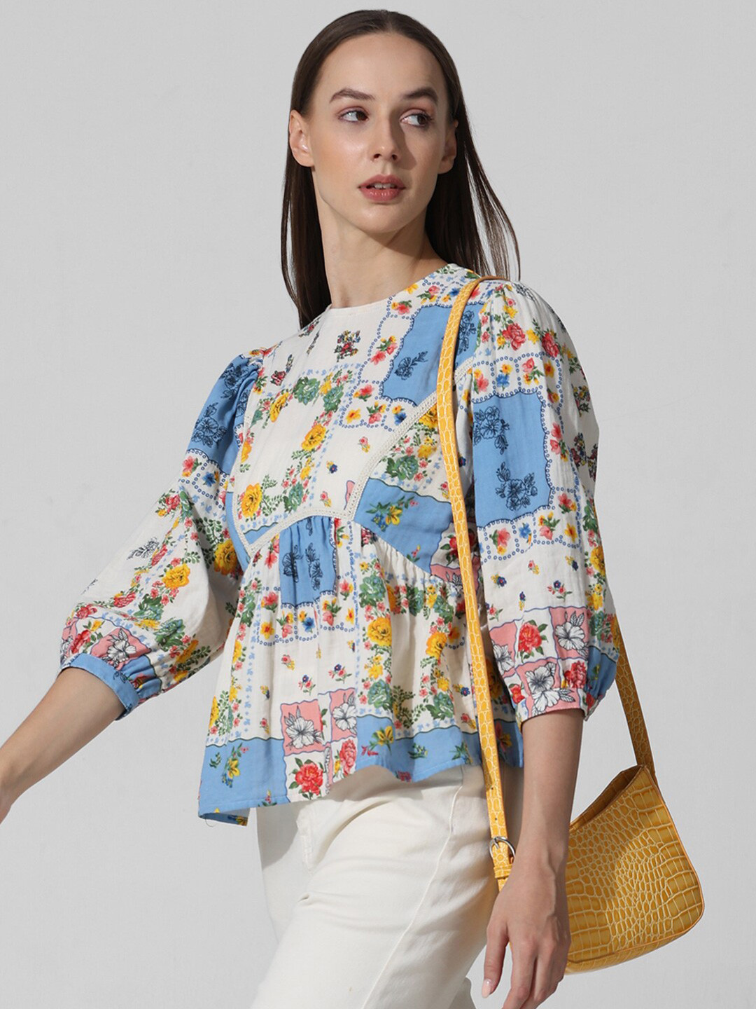Ella Cotton Gathered Puff-Sleeve Top