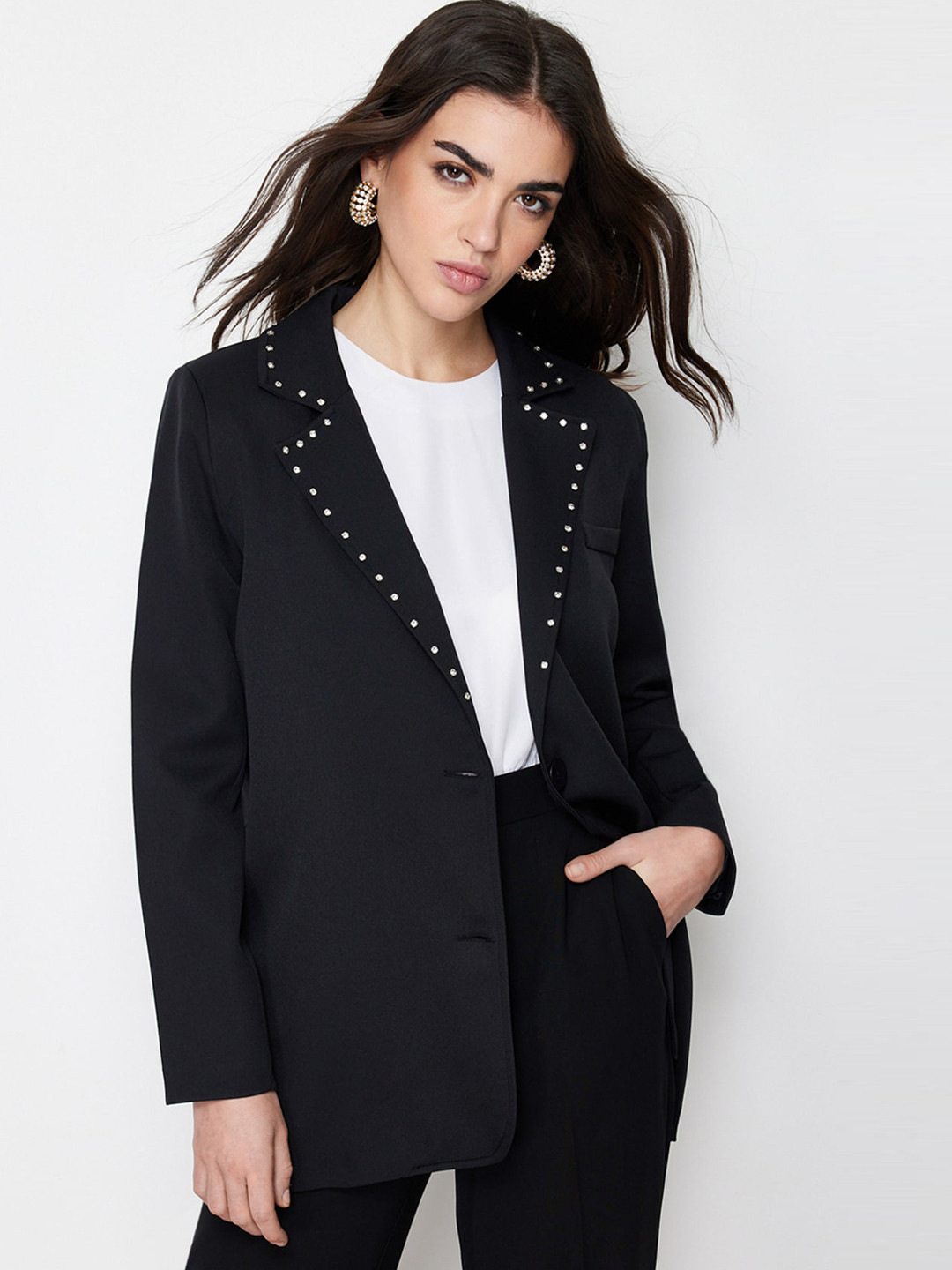 Veste Blazer Trendyol Léopard Noir - Coupe Régulière Femme Élégante