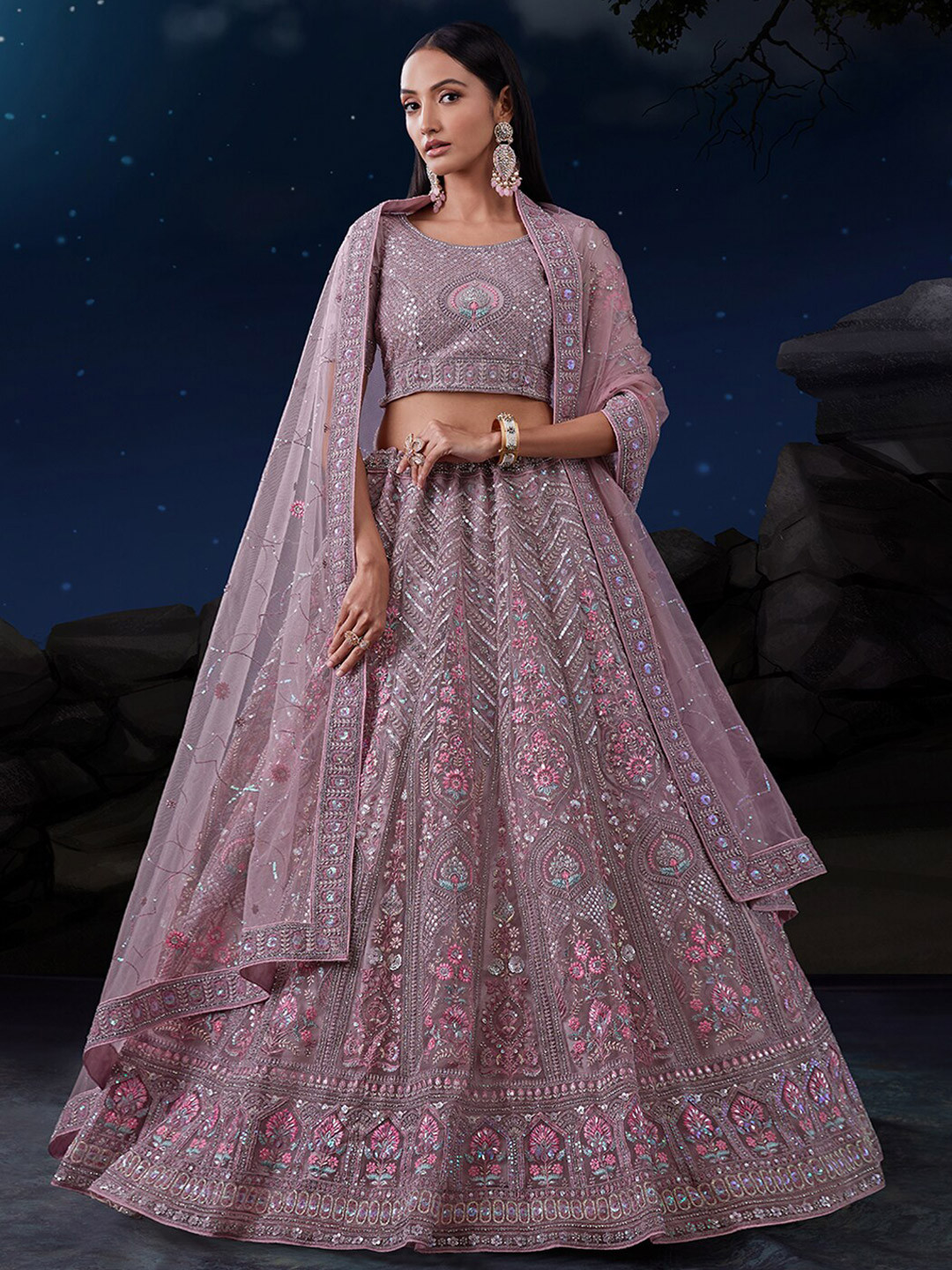 Cream Floral Printed Semi-Stitched Lehenga & Unstitched Blouse (LHG-BL-ASL_7-Cream)