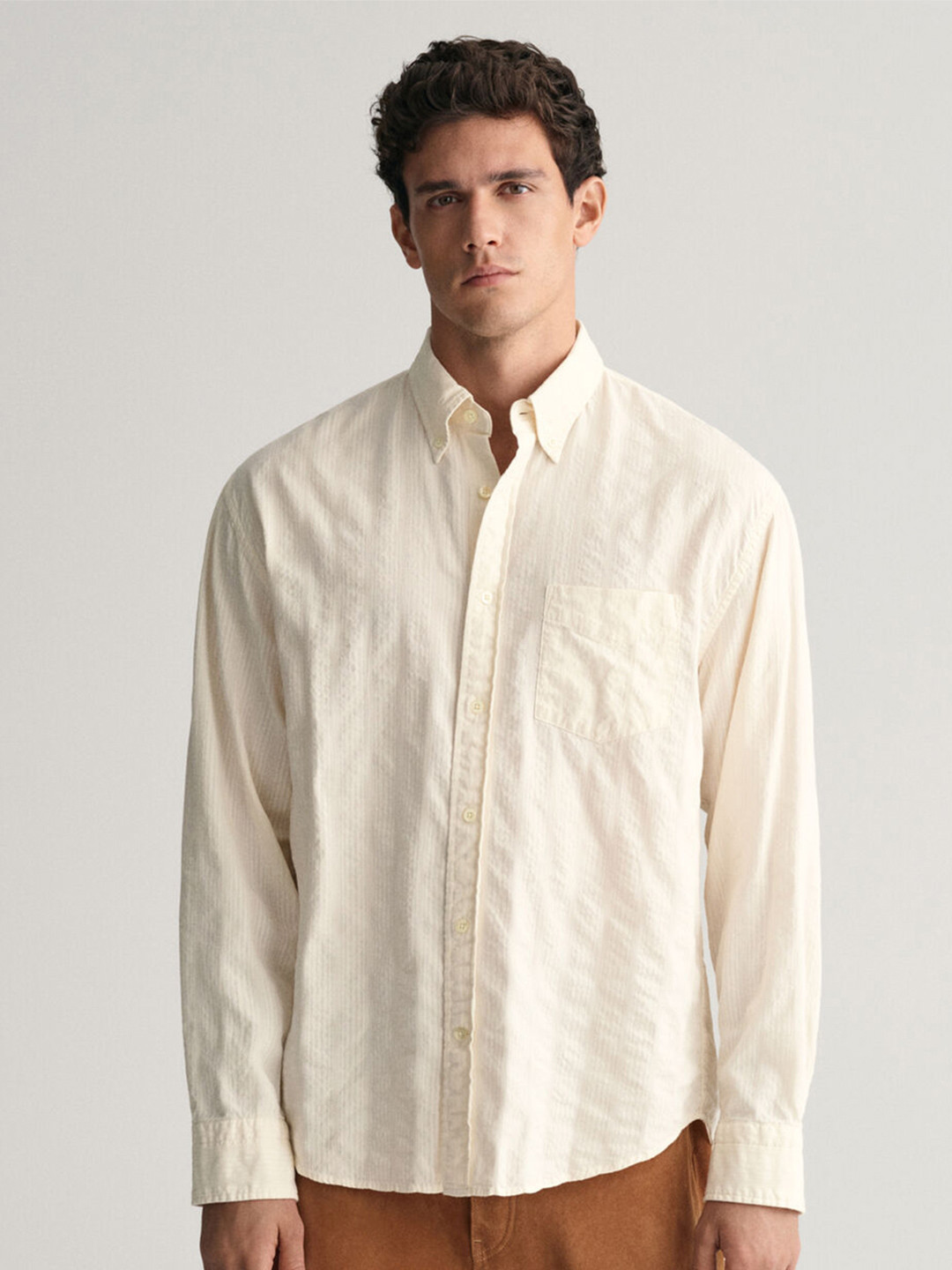 Gant Men Pink Striped Button-Down Collar Full Sleeves Shirt