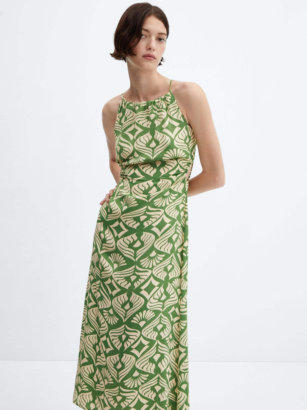 Vivo Mandla Side Flap A-Line Dress - Beige / Rust Manla Print