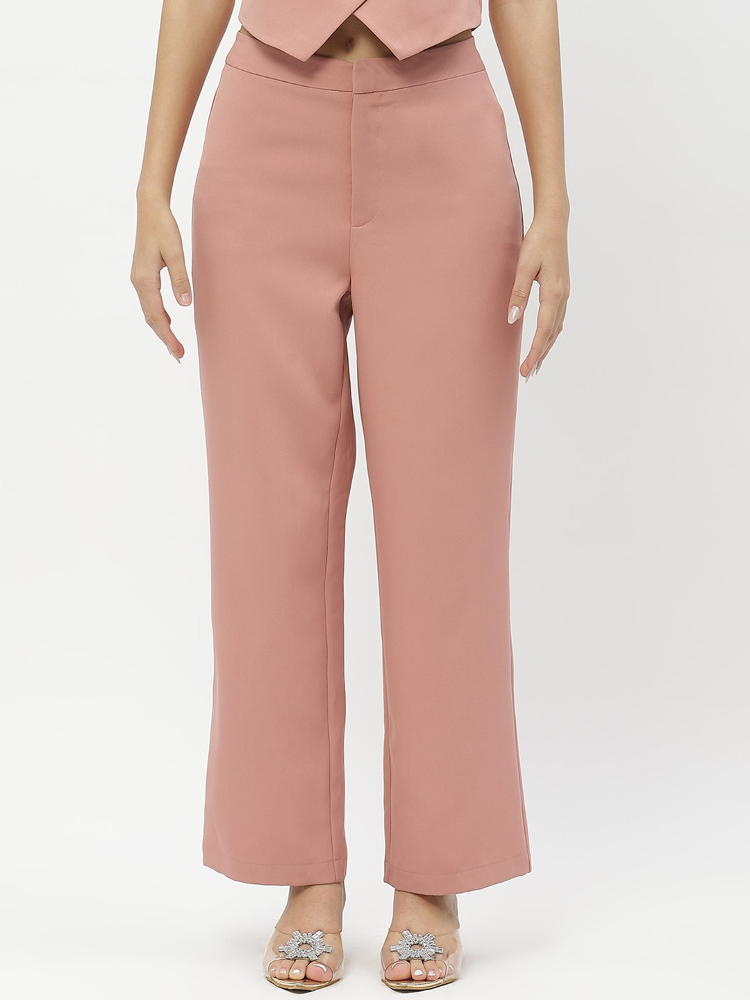 Women's Black Solid Comfort Parallel Trousers