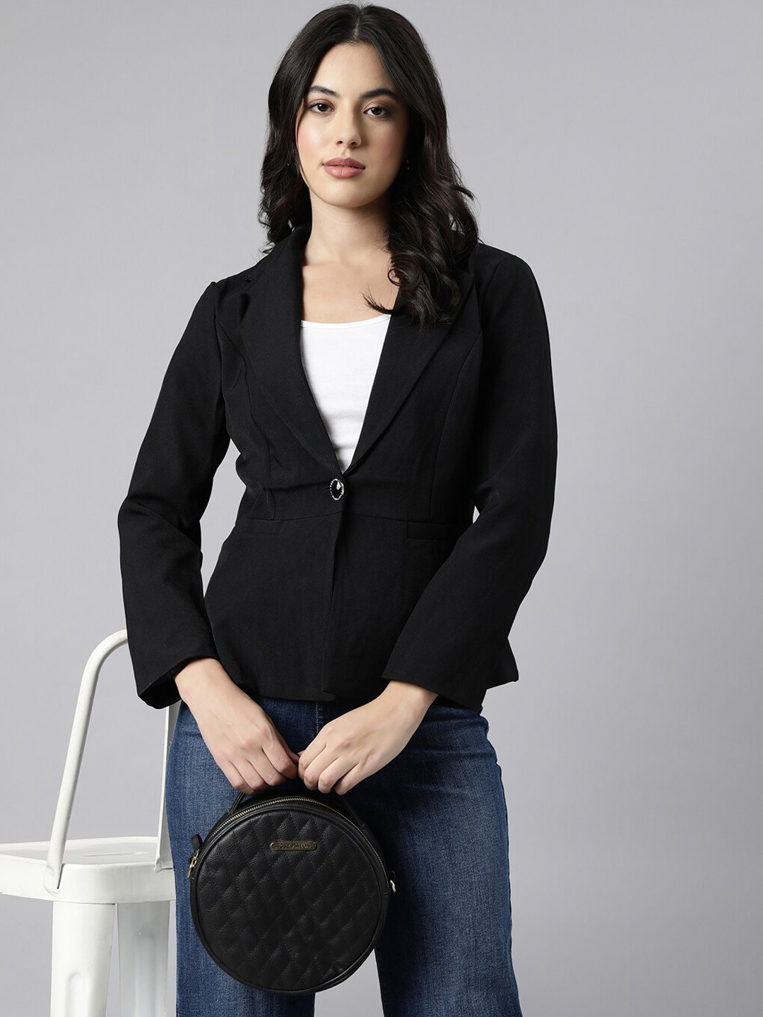 Plus Size Lapel Collar Single-Button Blazer