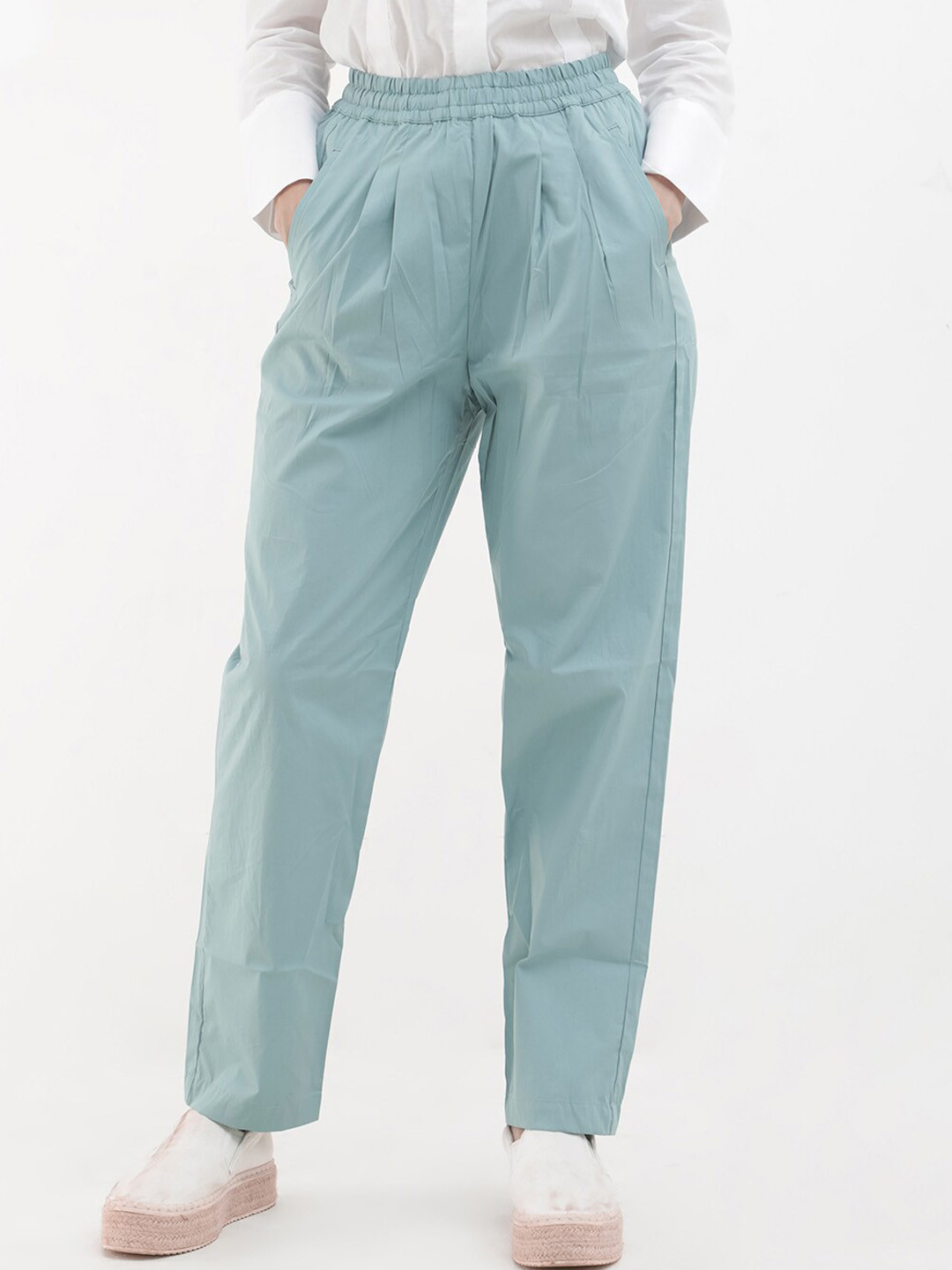 Rareism Women Rinata-B Multi Cotton Fabric Regular Length Trouser