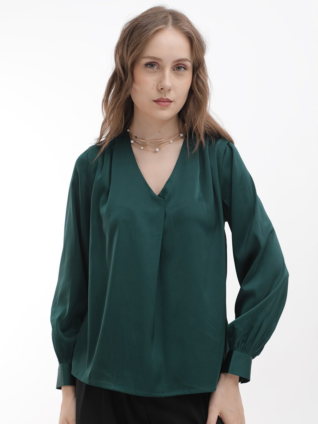 Rareism Women's Velpa White Cotton Ruffled Neck Relaxed Plain Top