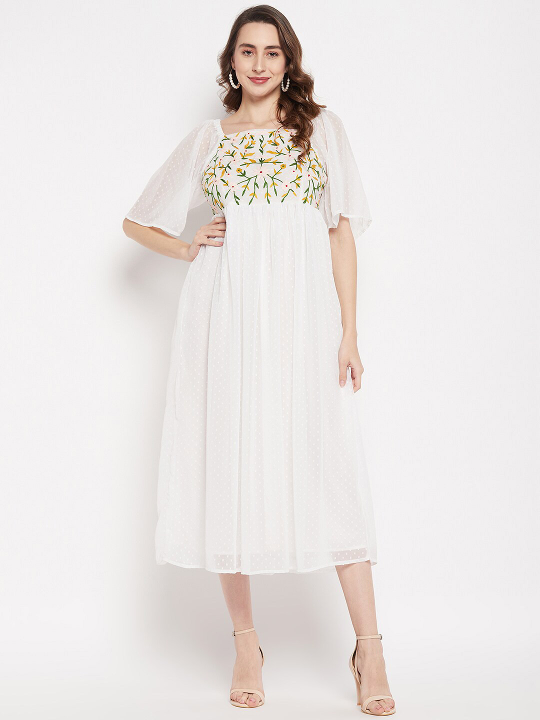 Women's Off White Chiffon Fit & Flare Top