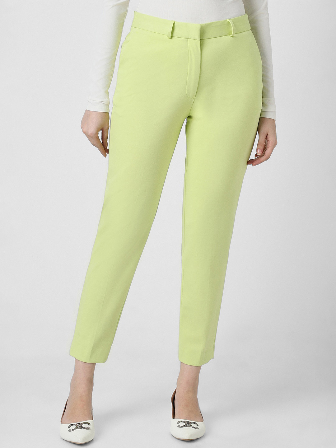 Women Sage Green Mid-Rise Formal Trousers
